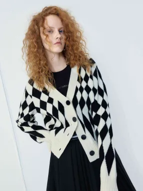 Checkered Pattern Wool Cardigan