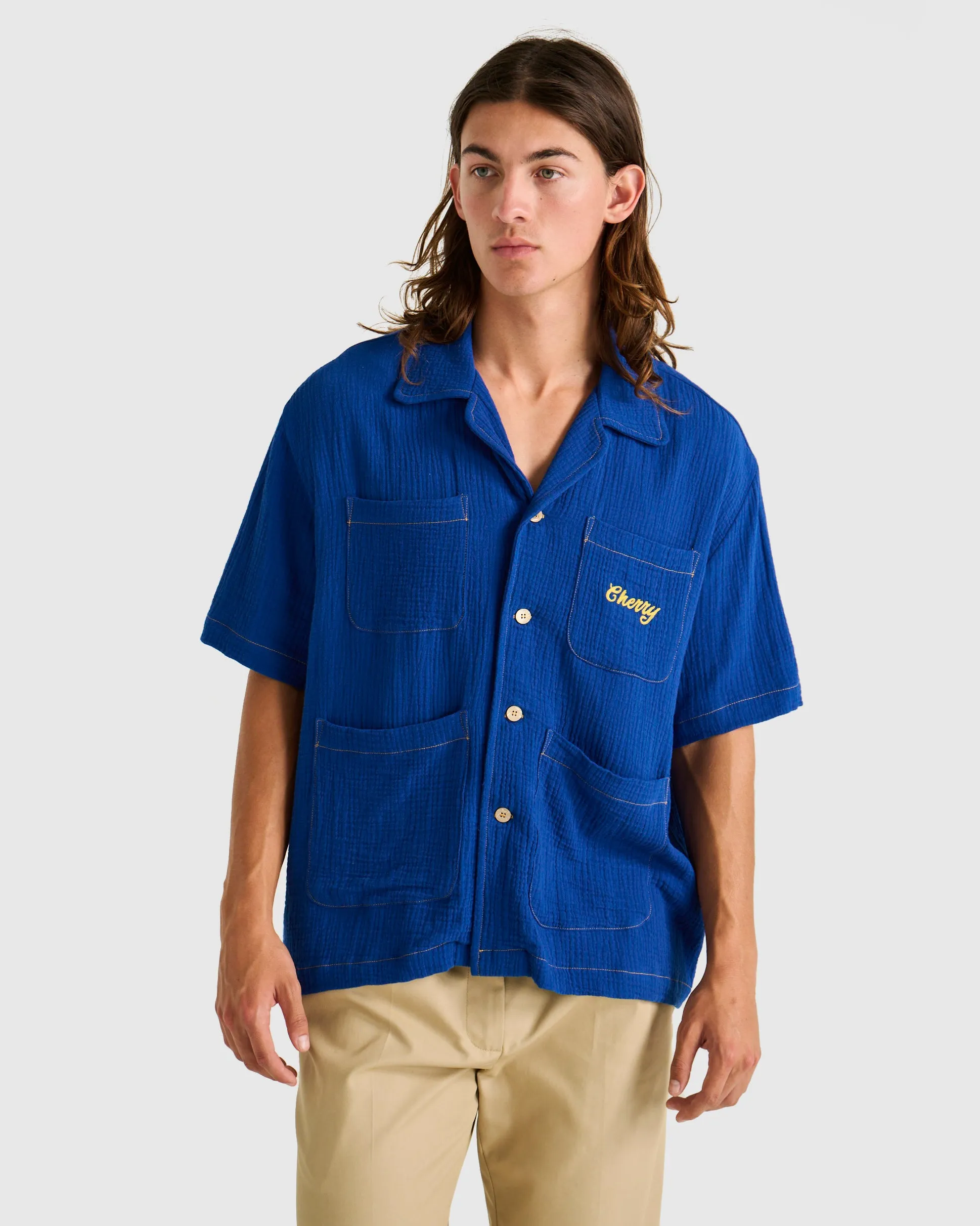 Cherry Club Button Up (Cobalt)