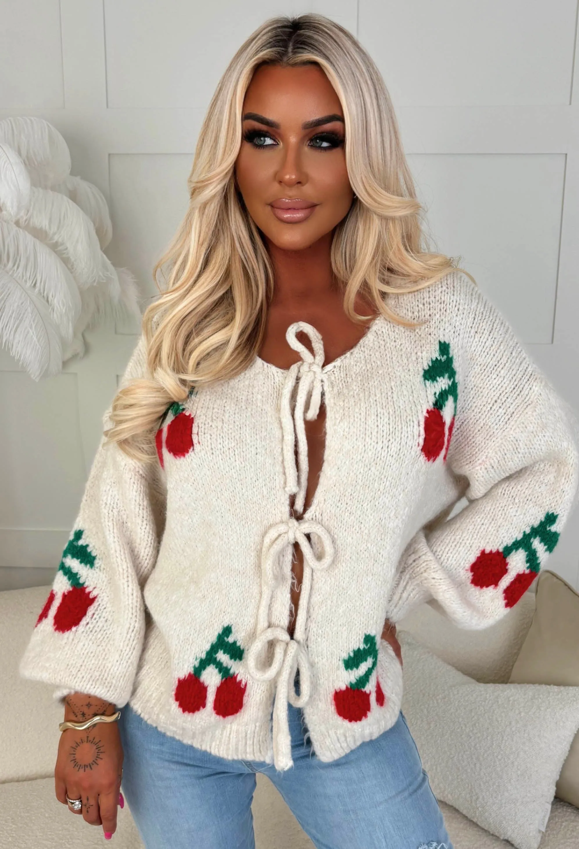 Cherry Flare Cream Cherry Tie Knot Jumper