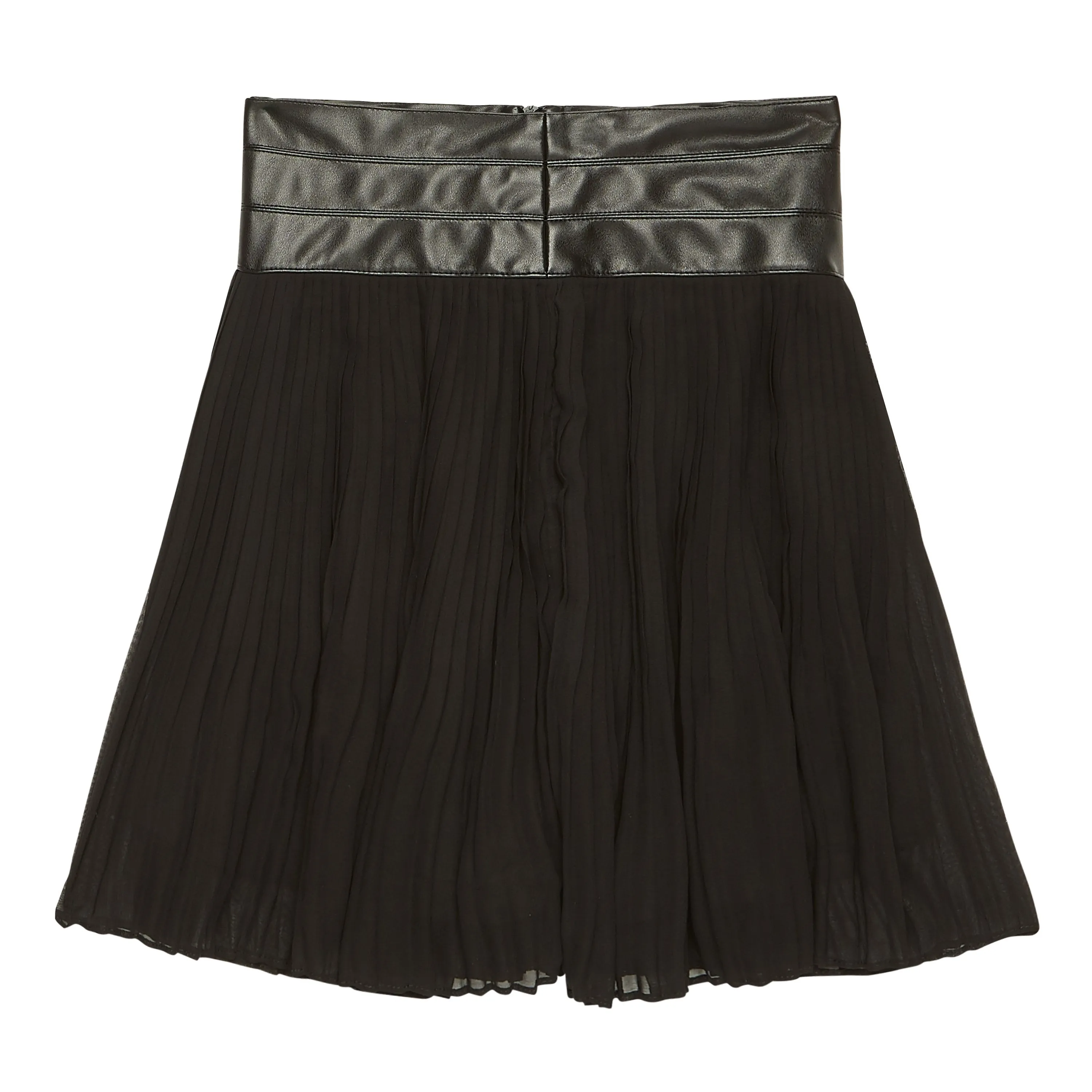 Chiffon Pleated Pleather Trim Skirt