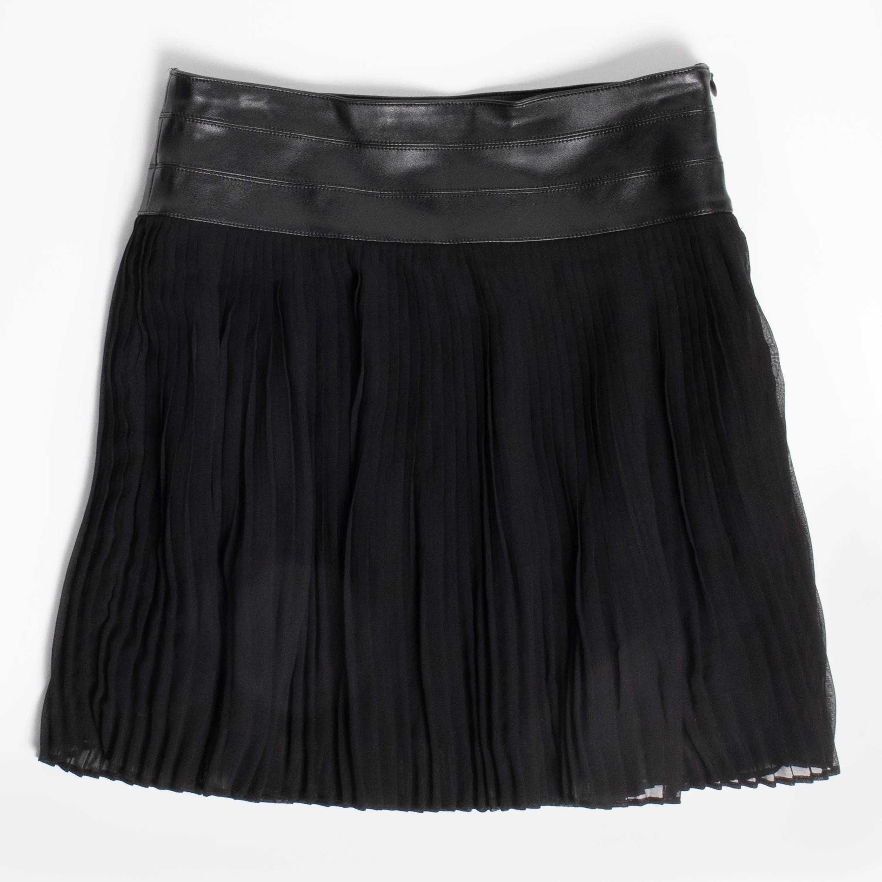 Chiffon Pleated Pleather Trim Skirt