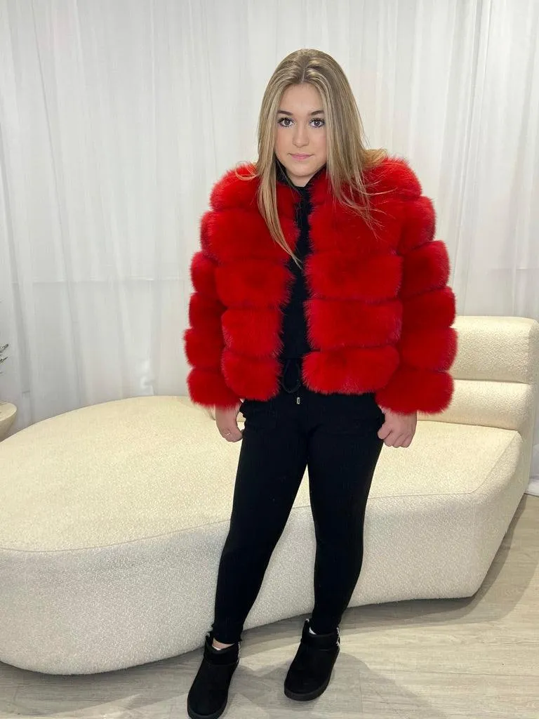 Childrens Red Luxury Fur Coat