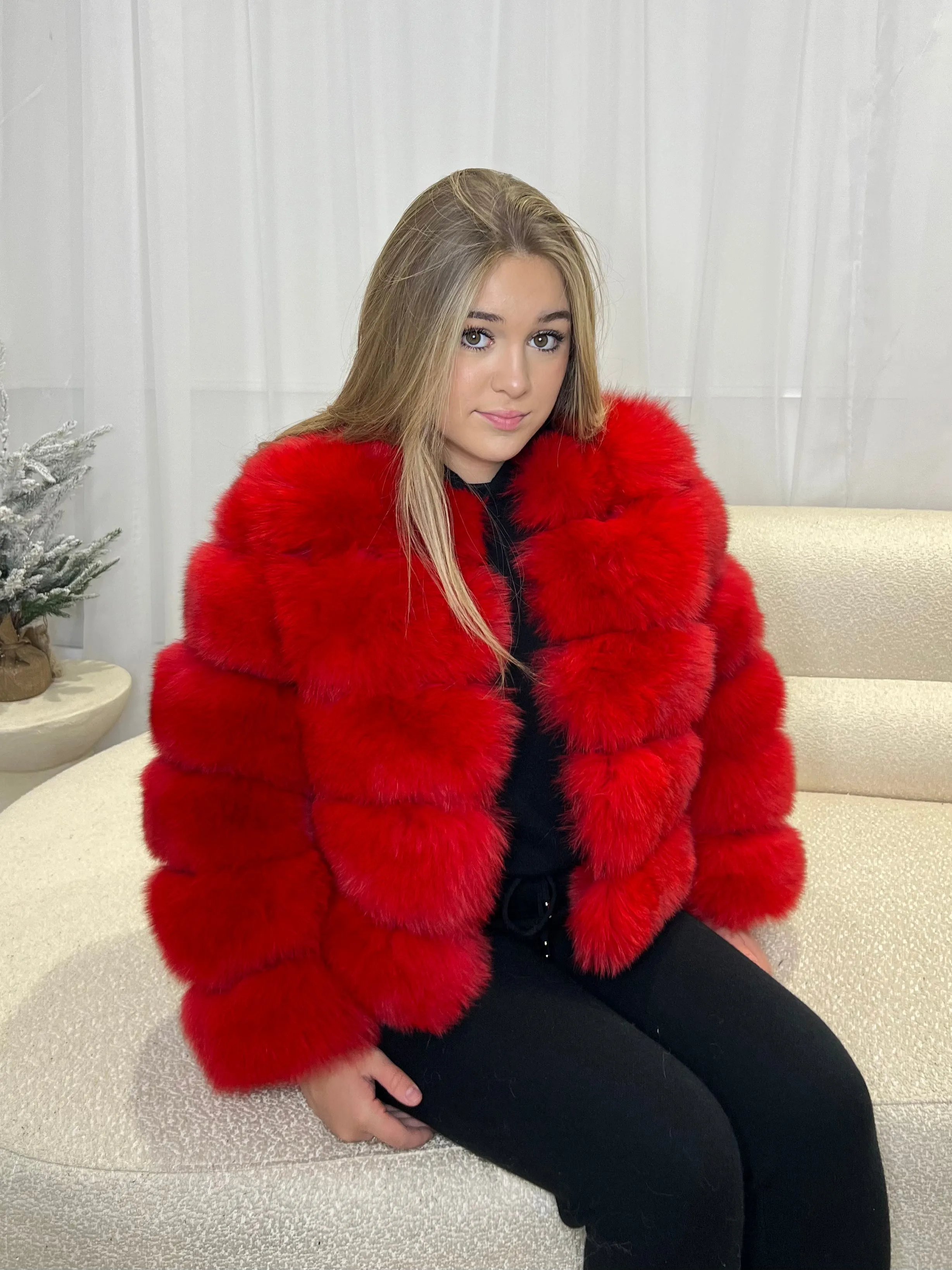 Childrens Red Luxury Fur Coat