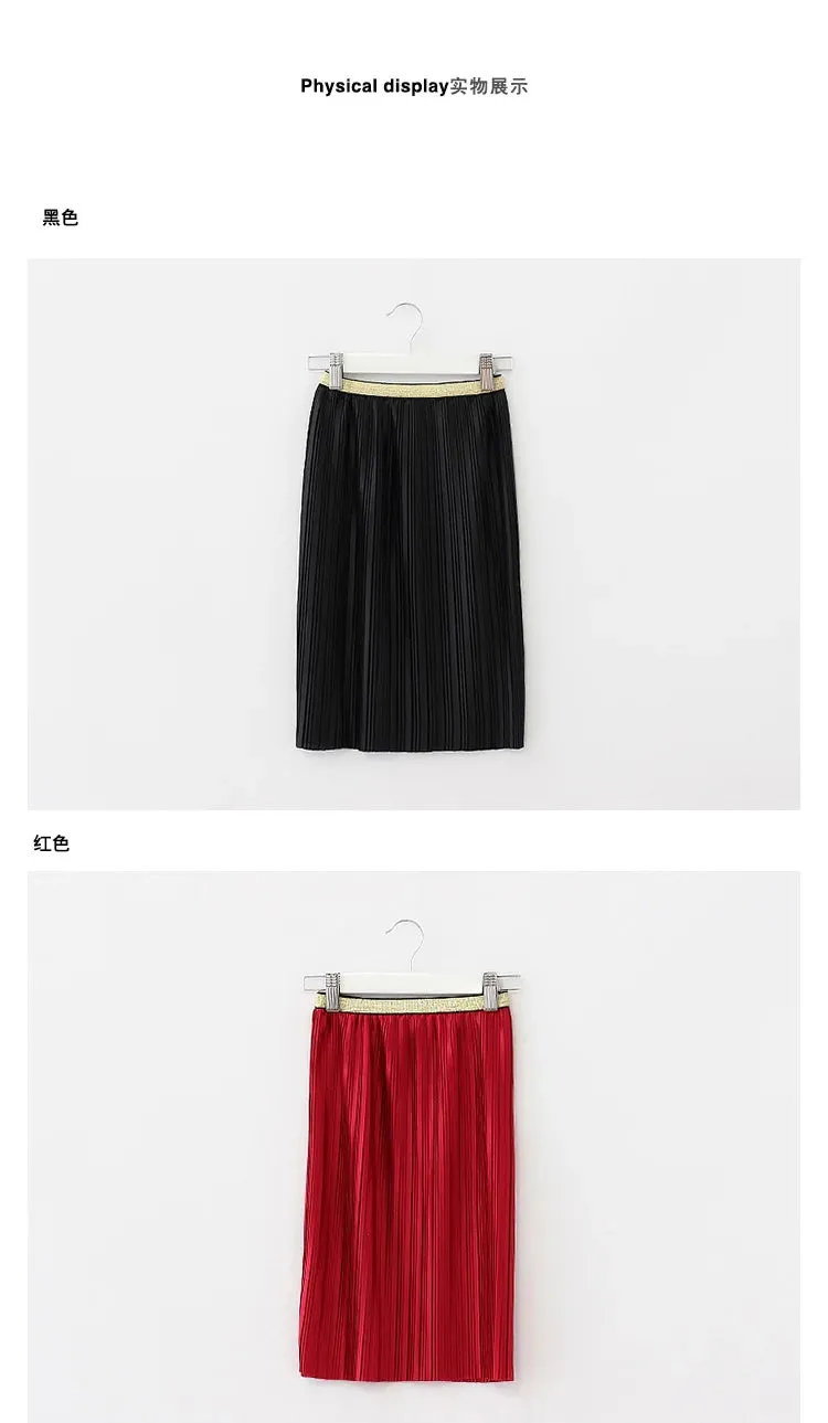 Children's Velvet Pleated Skirt 2023 Winter New Girls Solid Color Stretch Smooth Casual Loose Kids High Waist Half-Length