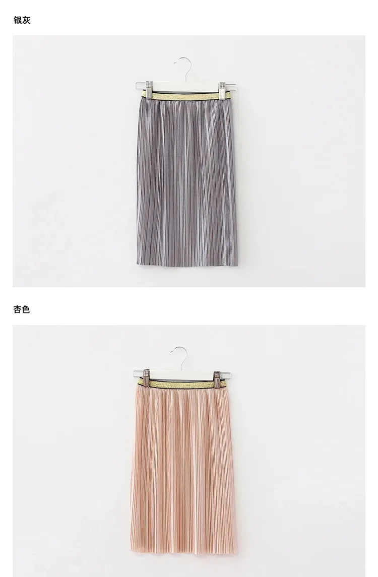 Children's Velvet Pleated Skirt 2023 Winter New Girls Solid Color Stretch Smooth Casual Loose Kids High Waist Half-Length