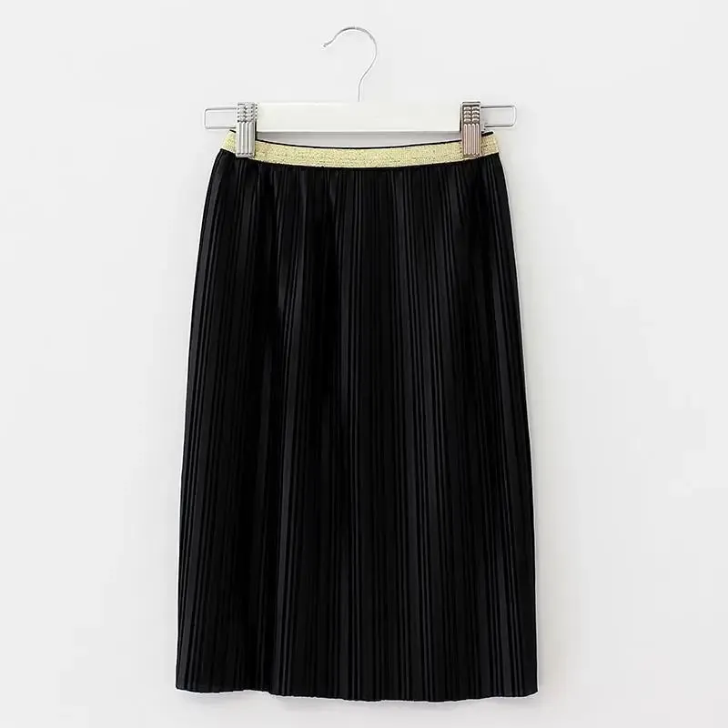 Children's Velvet Pleated Skirt 2023 Winter New Girls Solid Color Stretch Smooth Casual Loose Kids High Waist Half-Length