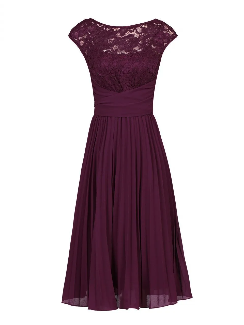 Cindy Lace Bodice Pleated Dress, Burgundy