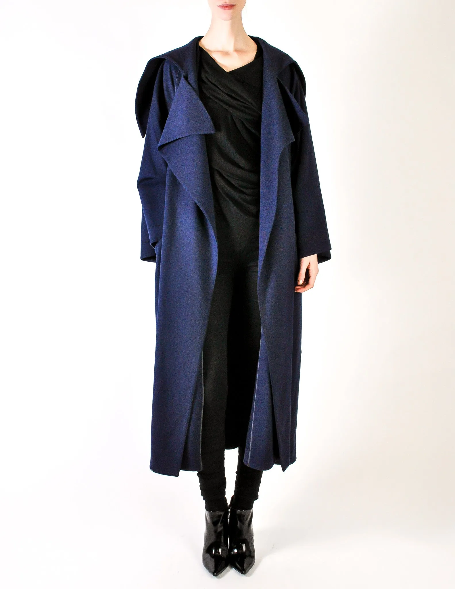 Claude Montana Vintage Navy Blue Oversized Drape Wool Cashmere Coat