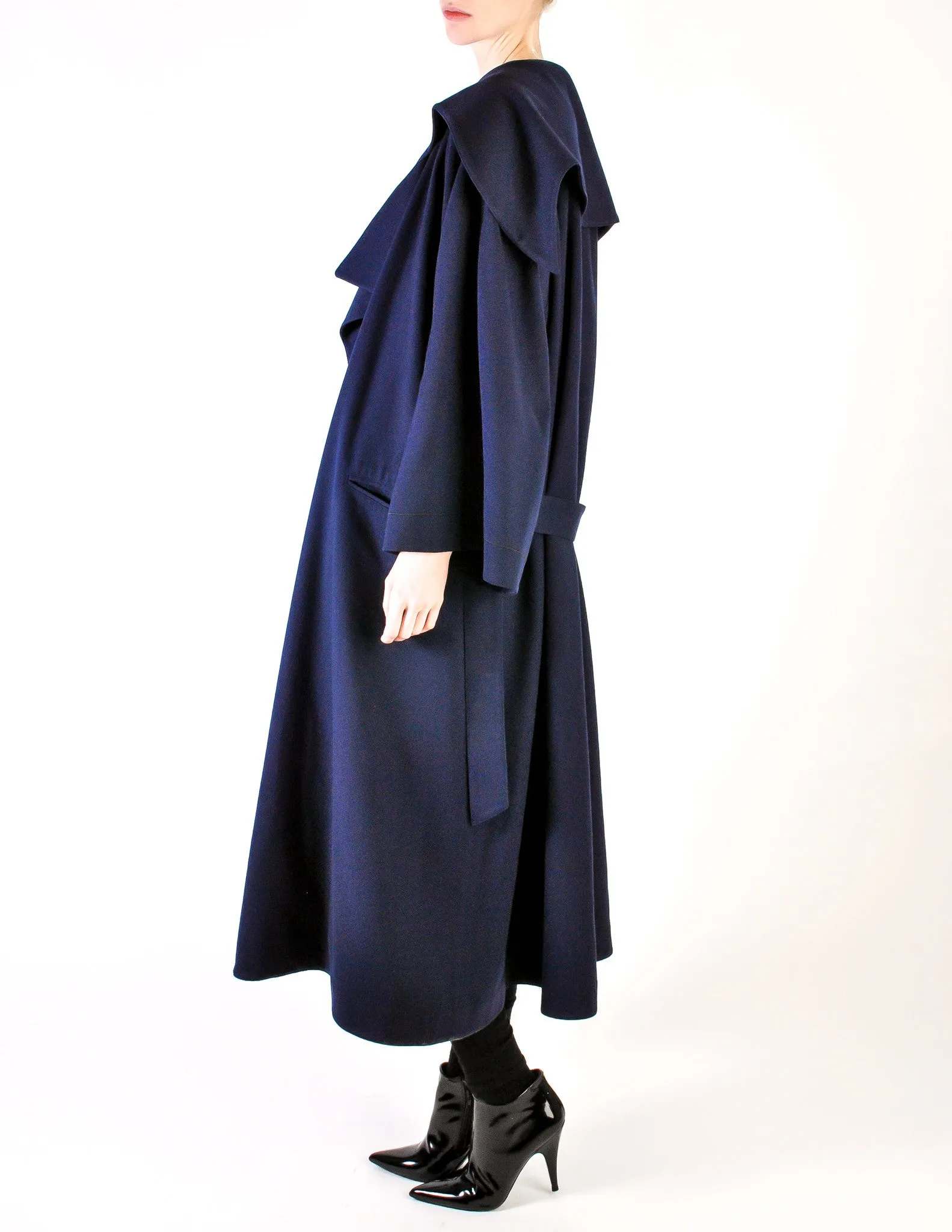 Claude Montana Vintage Navy Blue Oversized Drape Wool Cashmere Coat