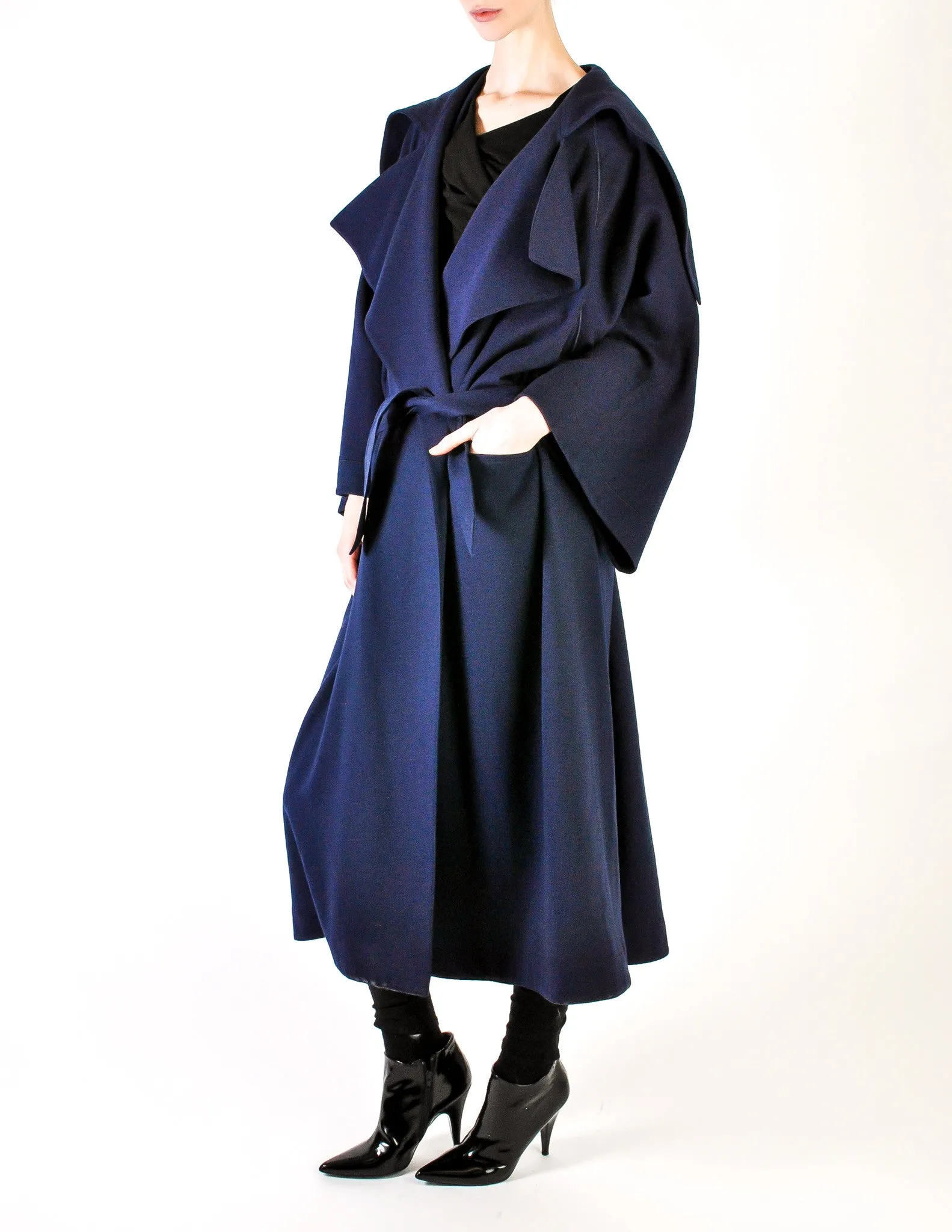 Claude Montana Vintage Navy Blue Oversized Drape Wool Cashmere Coat