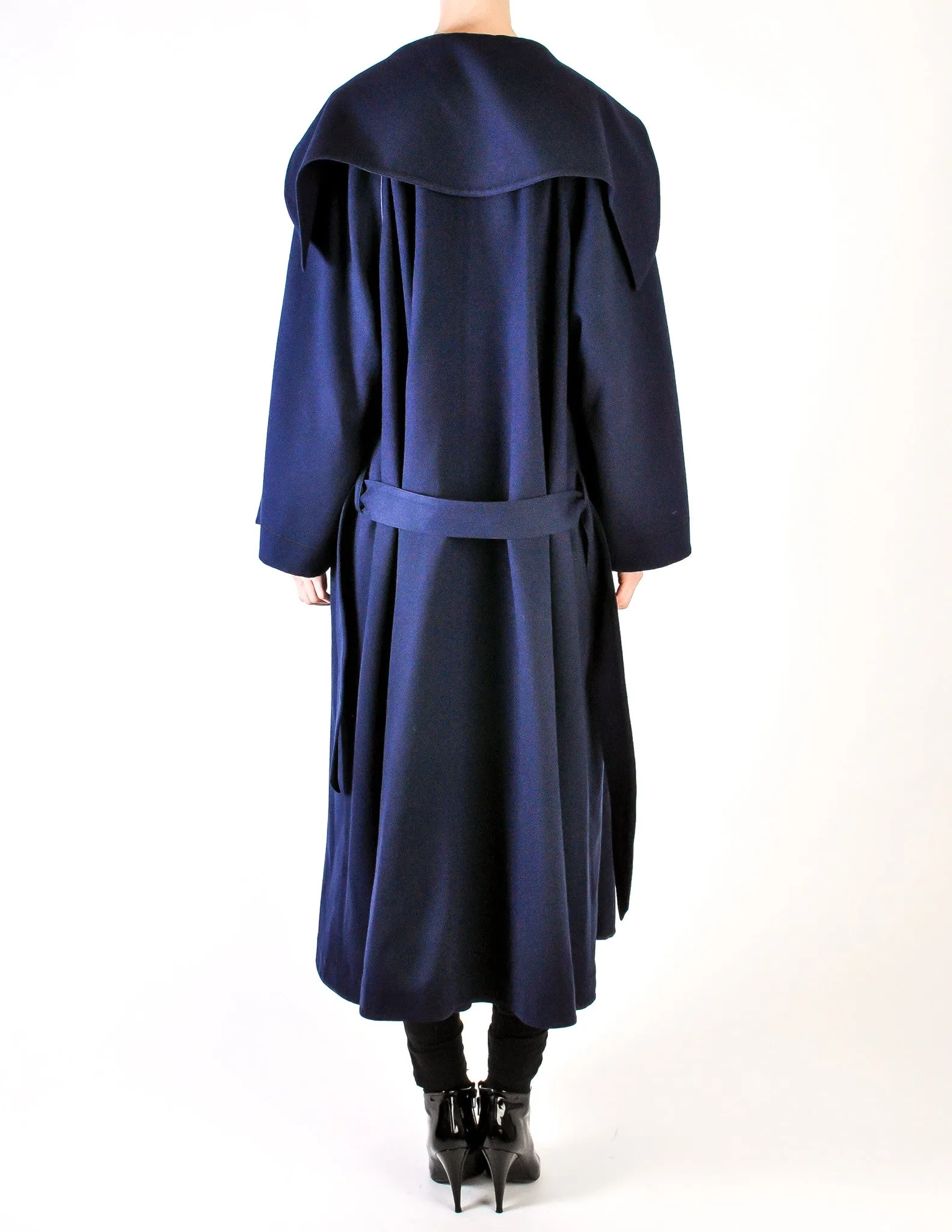 Claude Montana Vintage Navy Blue Oversized Drape Wool Cashmere Coat