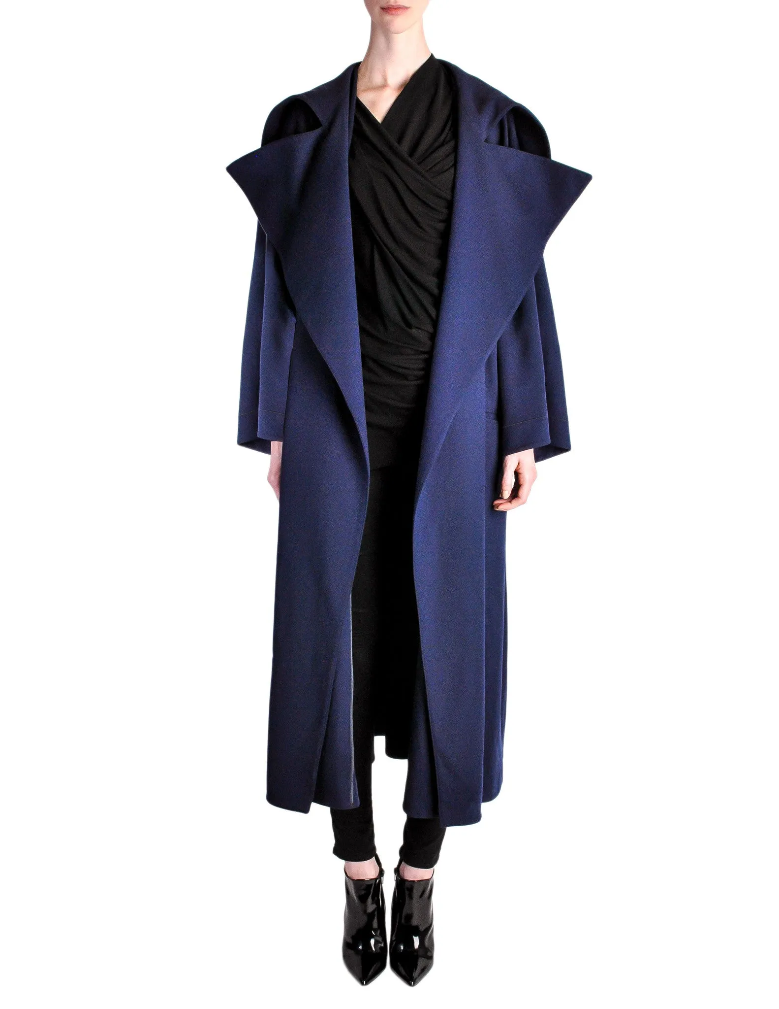 Claude Montana Vintage Navy Blue Oversized Drape Wool Cashmere Coat