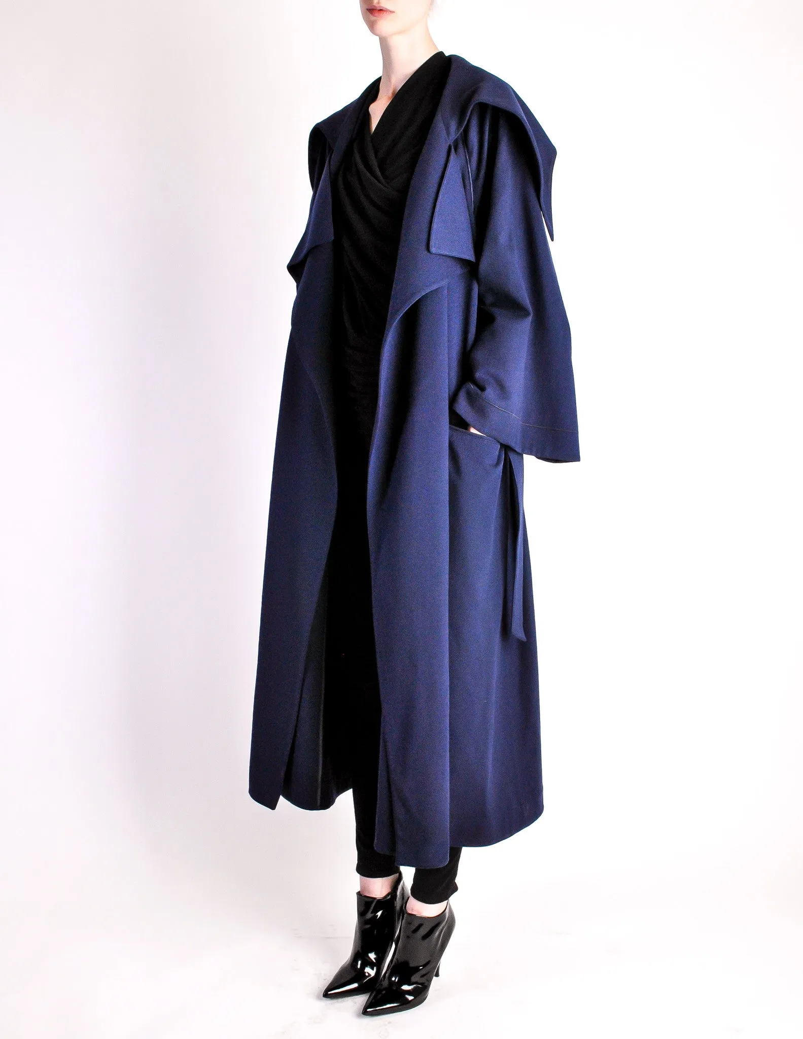 Claude Montana Vintage Navy Blue Oversized Drape Wool Cashmere Coat