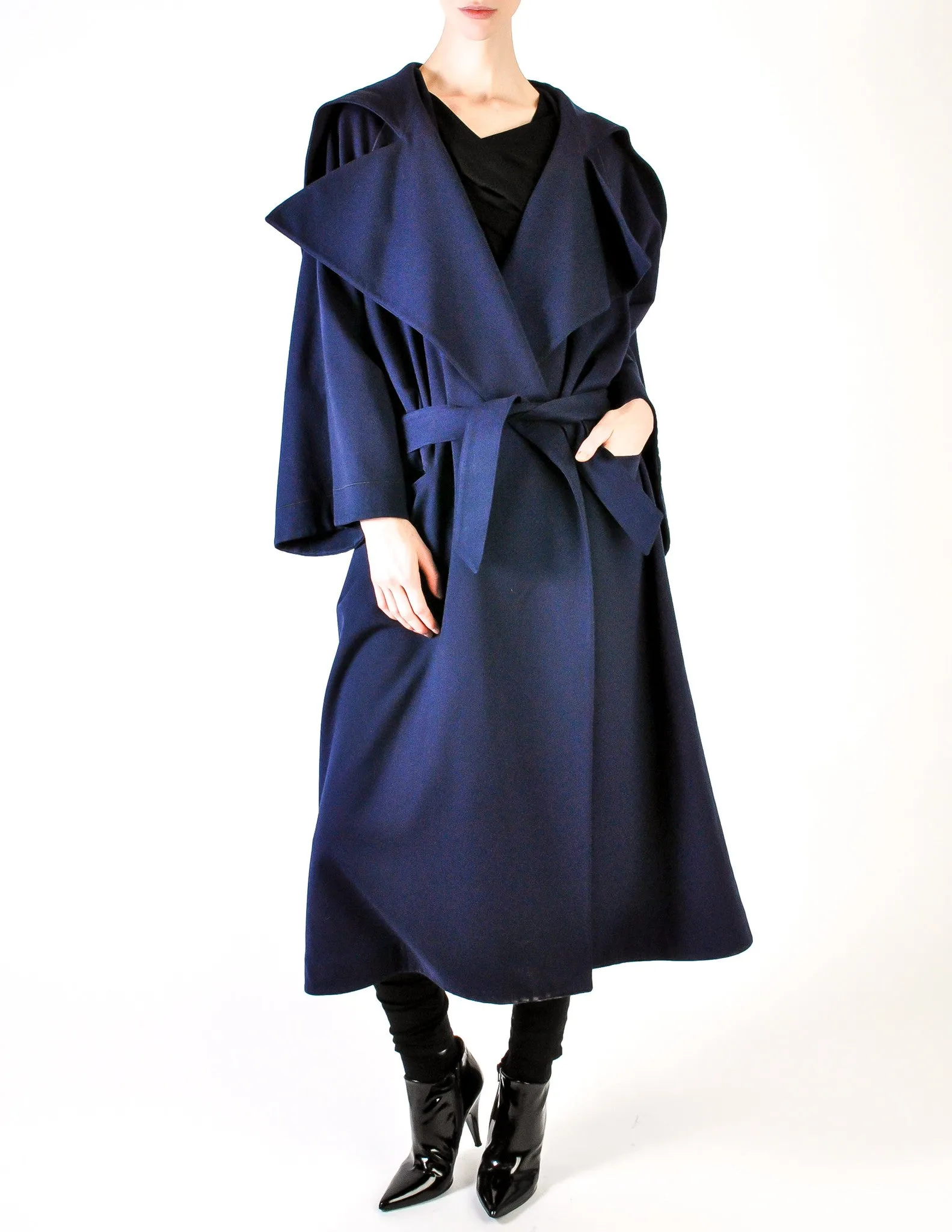 Claude Montana Vintage Navy Blue Oversized Drape Wool Cashmere Coat