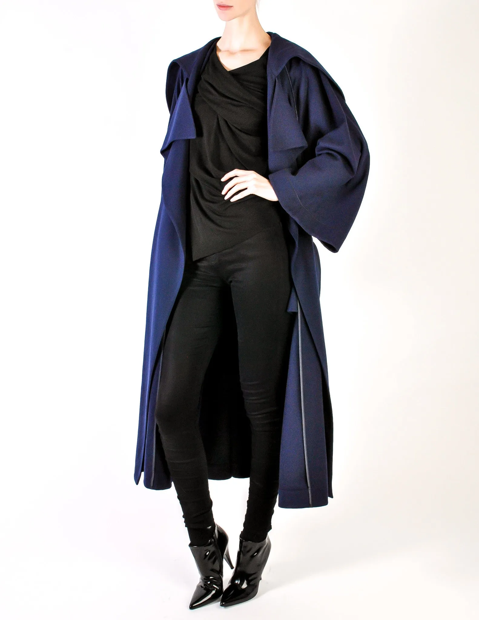 Claude Montana Vintage Navy Blue Oversized Drape Wool Cashmere Coat