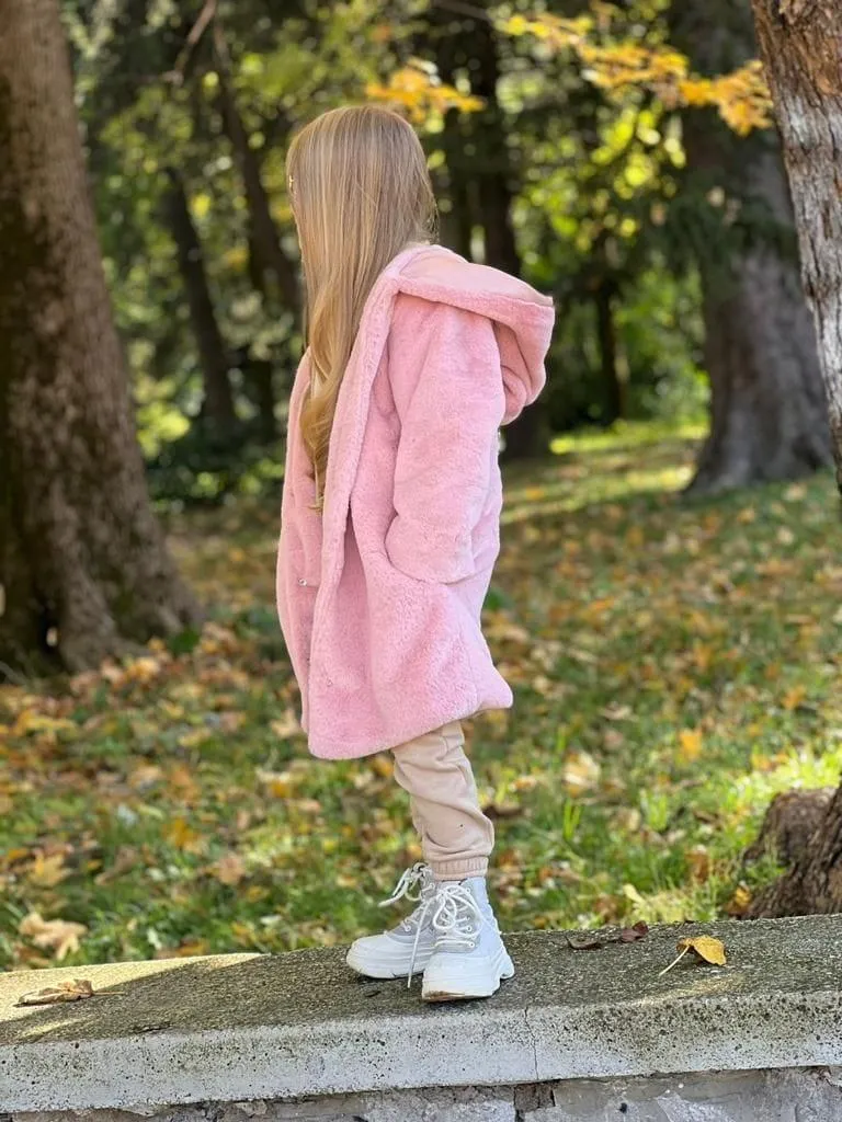 CLEARANCE DEAL - Mariposa Children's Boutique AW22 - Girls Camel Tracksuit with Pink Faux Fur Coat