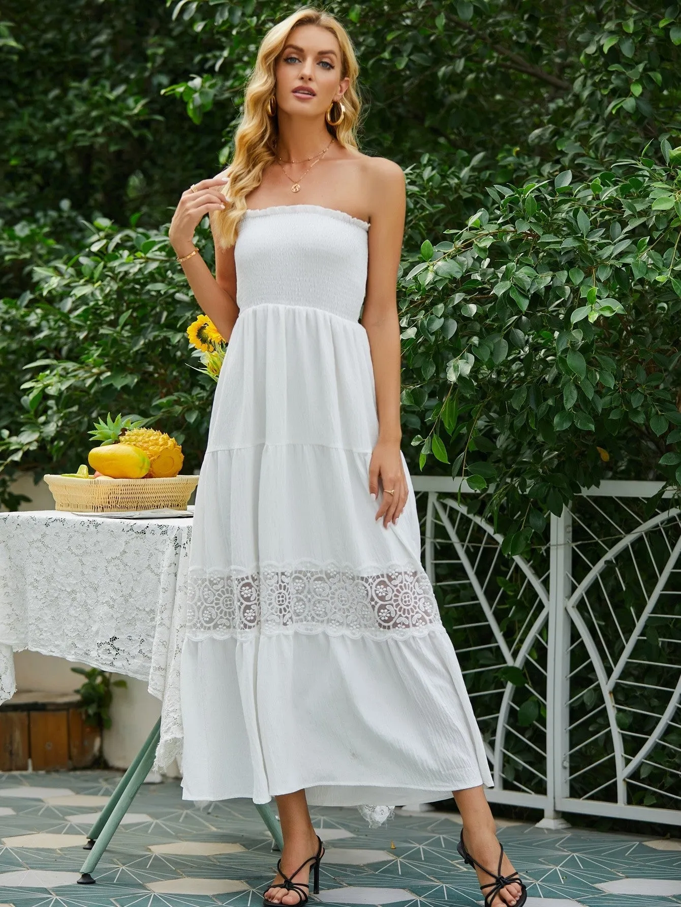 Clemente Strapless Crochet Maxi Dress