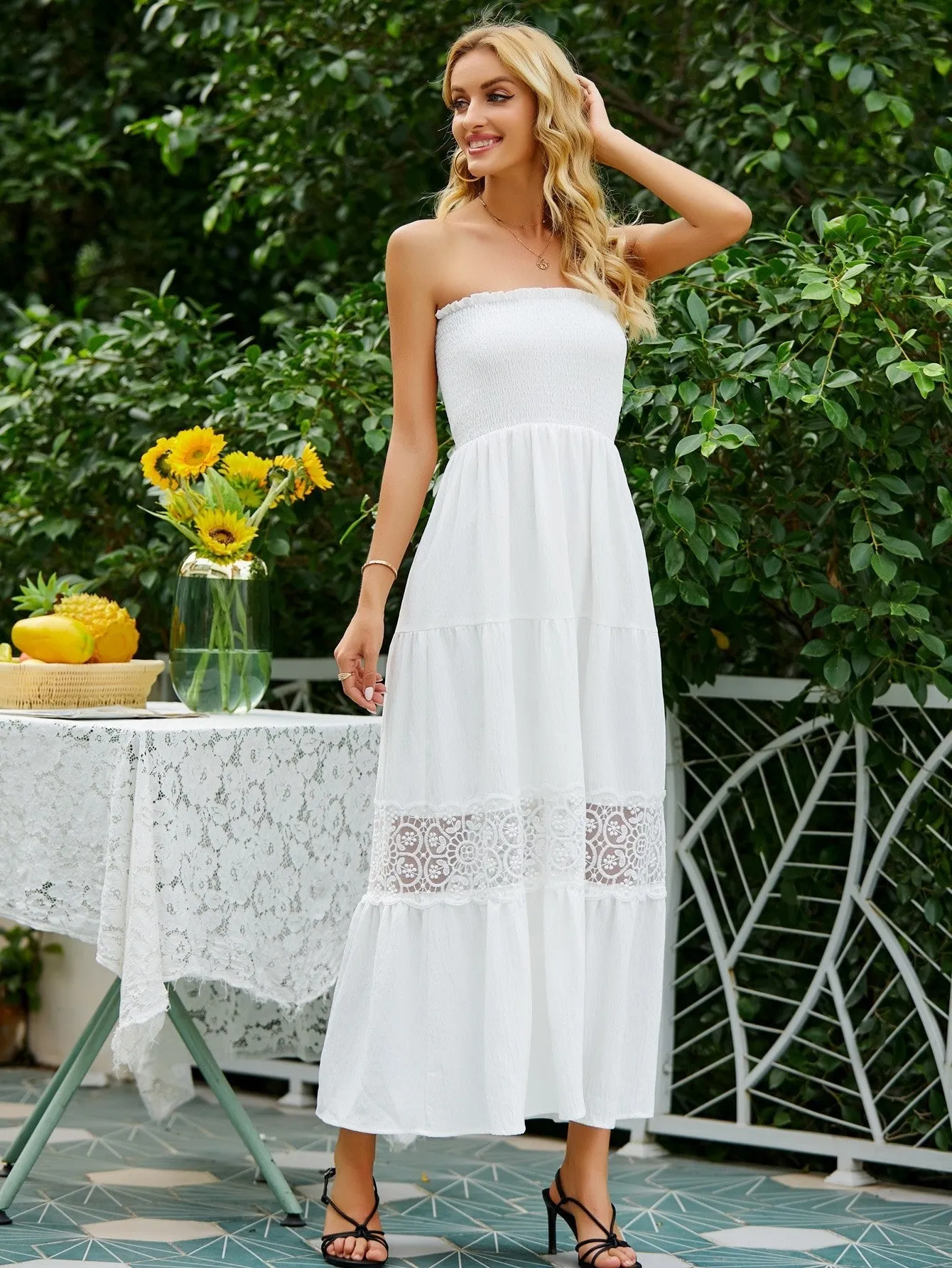 Clemente Strapless Crochet Maxi Dress