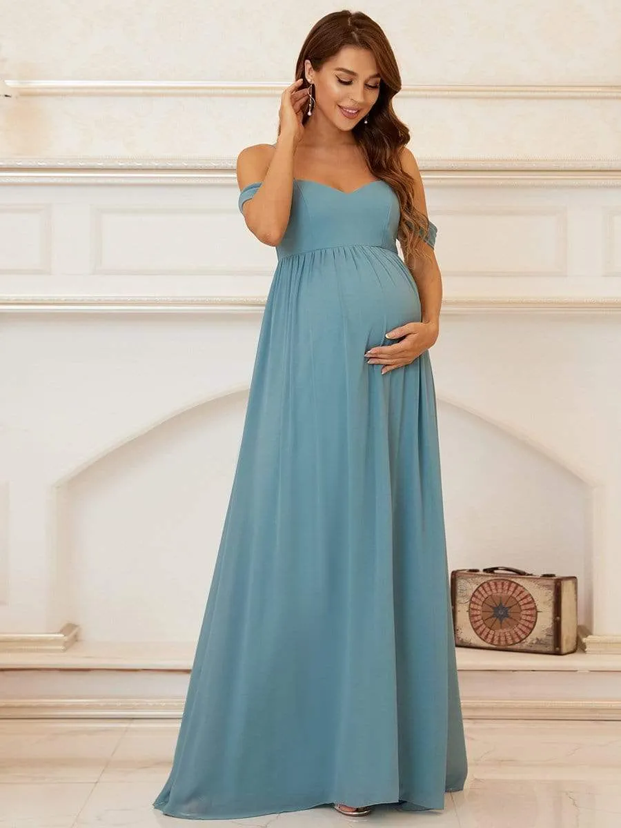 Cold-Shoulder Spaghetti Strap V-Neck A-Line Maternity Dress