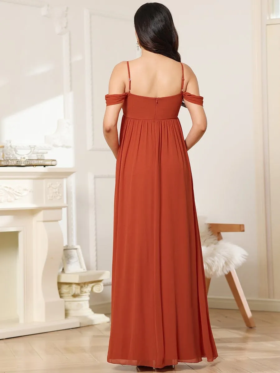 Cold-Shoulder Spaghetti Strap V-Neck A-Line Maternity Dress