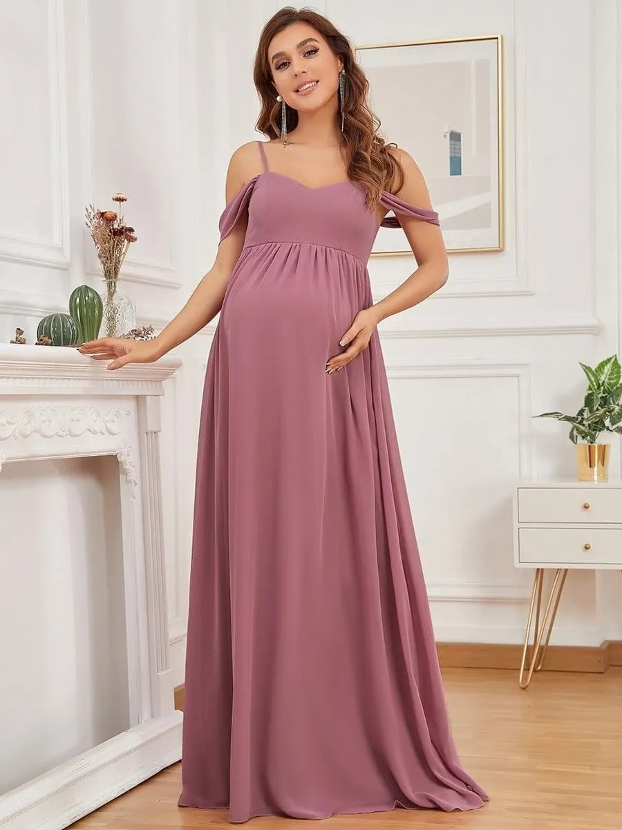 Cold-Shoulder Spaghetti Strap V-Neck A-Line Maternity Dress