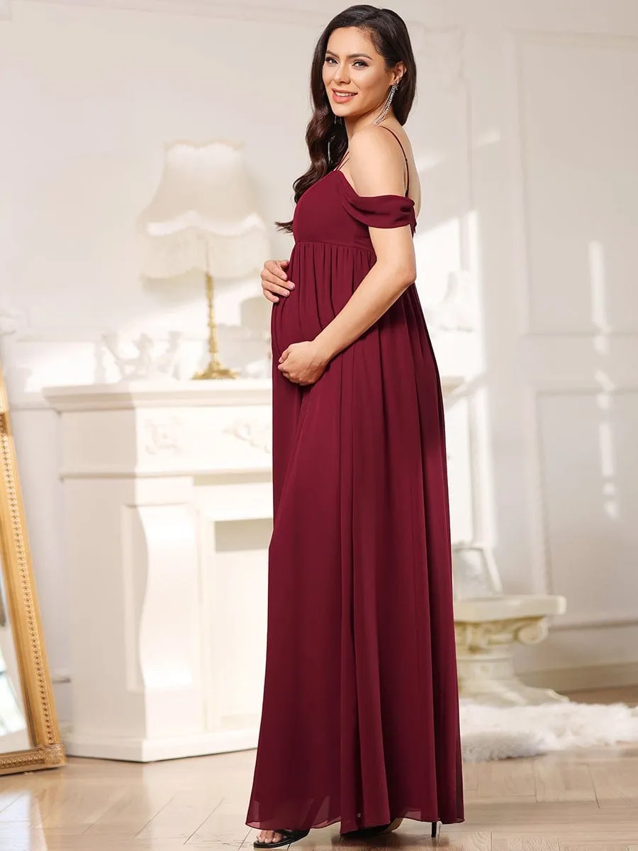 Cold-Shoulder Spaghetti Strap V-Neck A-Line Maternity Dress