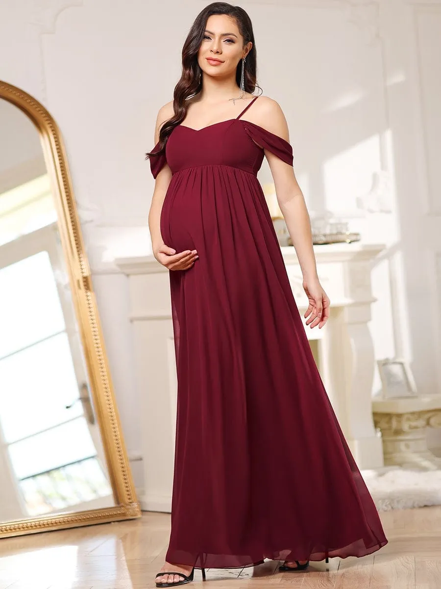 Cold-Shoulder Spaghetti Strap V-Neck A-Line Maternity Dress