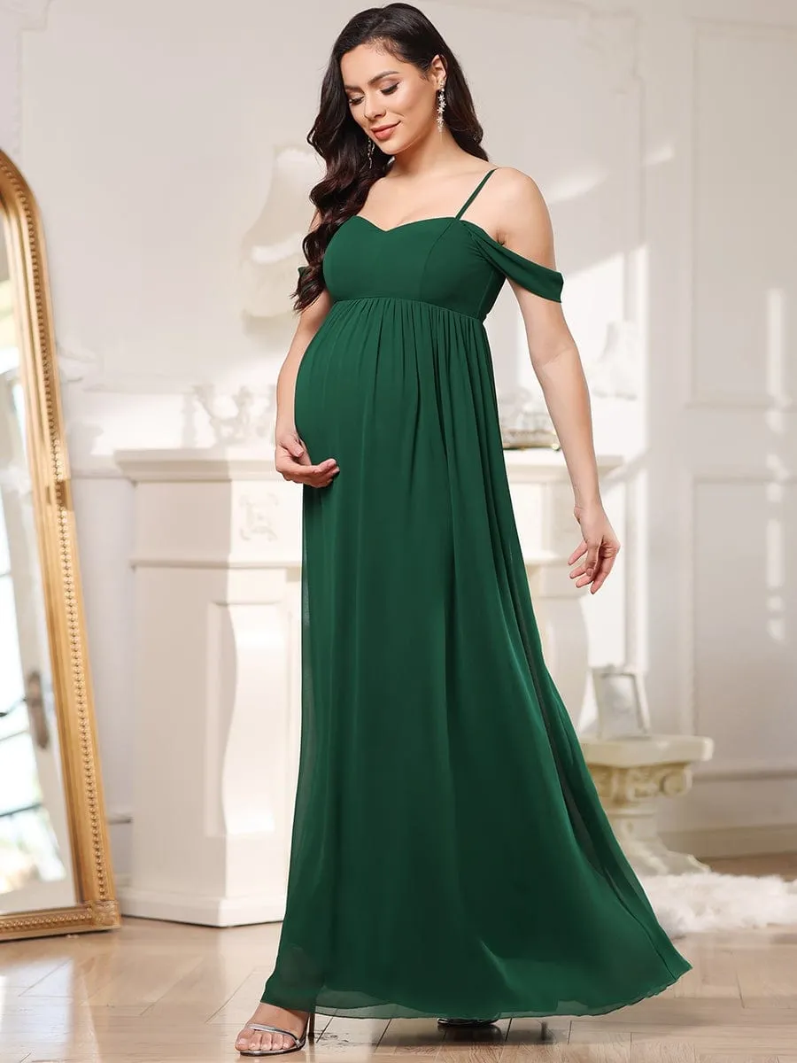 Cold-Shoulder Spaghetti Strap V-Neck A-Line Maternity Dress