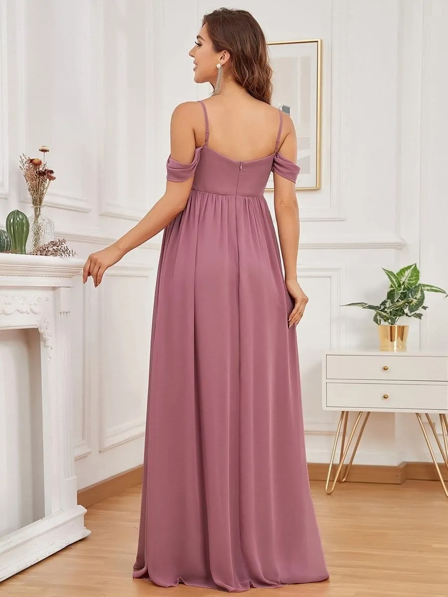 Cold-Shoulder Spaghetti Strap V-Neck A-Line Maternity Dress