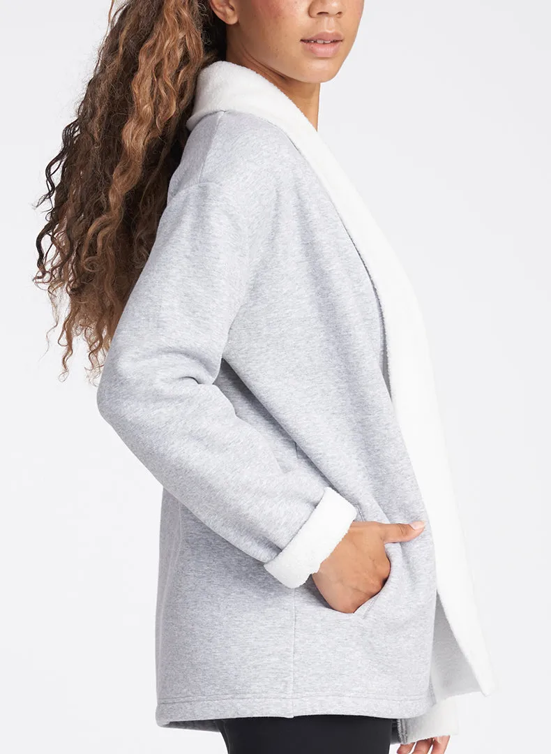 Cozy Sherpa Open Cardigan W/ Pockets, H. Grey