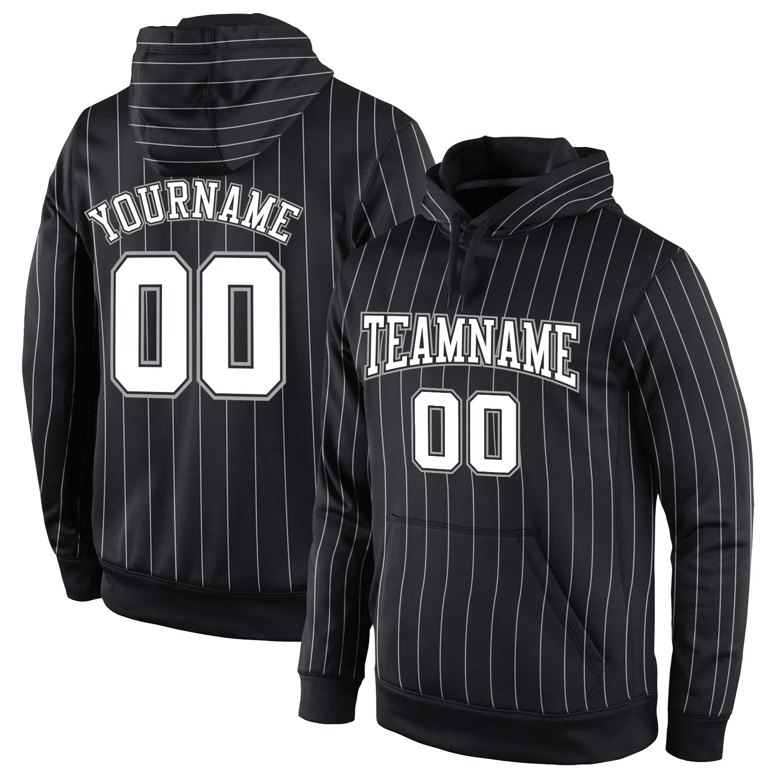 Custom Stitched Black White Pinstripe White-Gray Sports Pullover Sweatshirt Hoodie