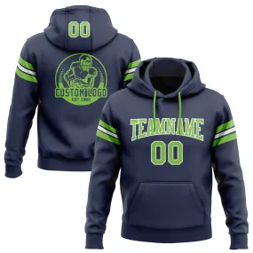 Custom Stitched Navy Neon Green-White Football Pullover Sweatshirt Hoodie