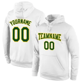 Custom Stitched White Green-Gold Sports Pullover Sweatshirt Hoodie