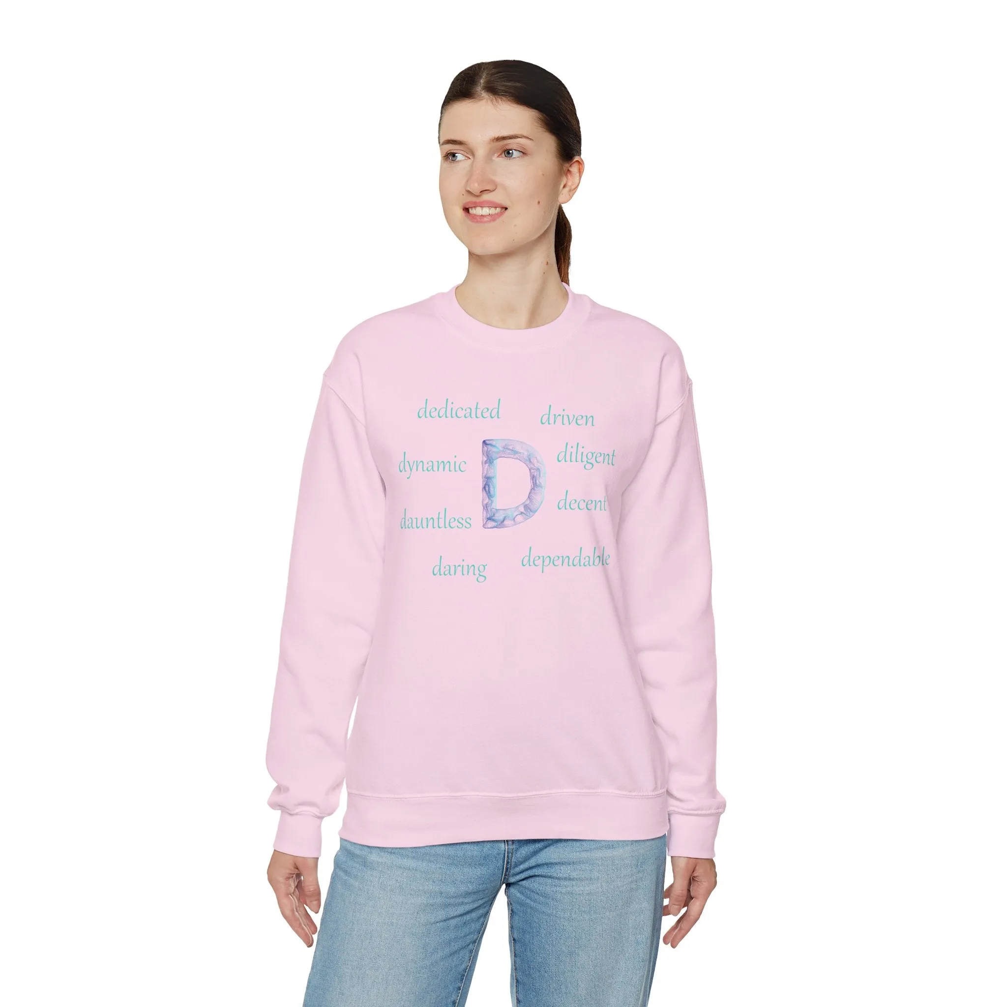 D Alphabet Sweatshirt, Motivational, Alphabet Initial "D" Optimistic, Mental Health Unisex Heavy Blend™ Crewneck Sweatshirt, Self-affirming Sweatshirt