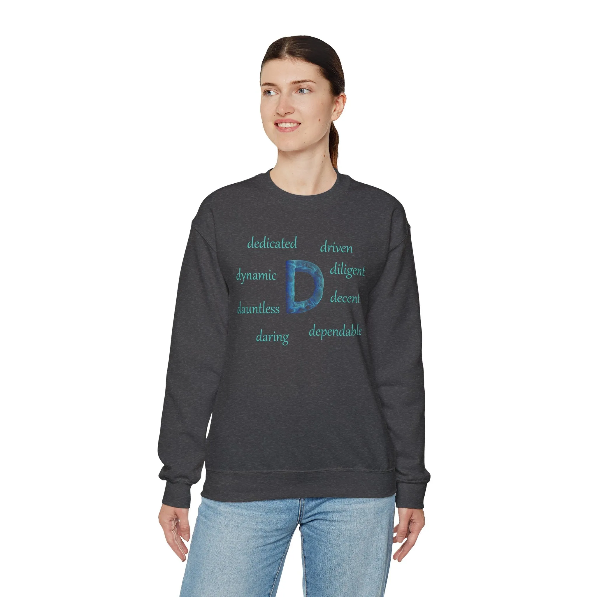 D Alphabet Sweatshirt, Motivational, Alphabet Initial "D" Optimistic, Mental Health Unisex Heavy Blend™ Crewneck Sweatshirt, Self-affirming Sweatshirt