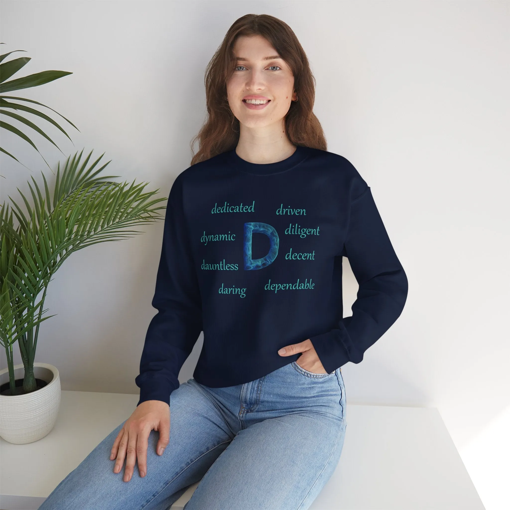 D Alphabet Sweatshirt, Motivational, Alphabet Initial "D" Optimistic, Mental Health Unisex Heavy Blend™ Crewneck Sweatshirt, Self-affirming Sweatshirt