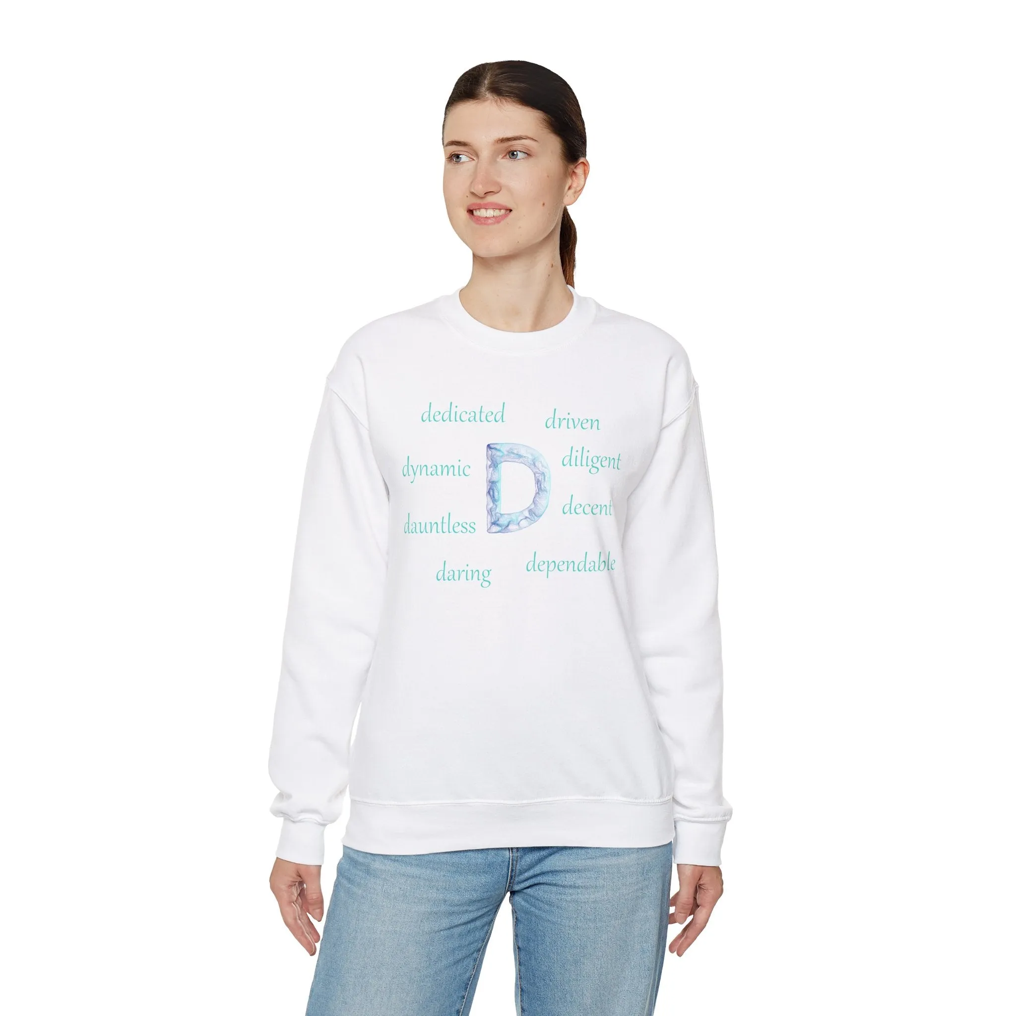 D Alphabet Sweatshirt, Motivational, Alphabet Initial "D" Optimistic, Mental Health Unisex Heavy Blend™ Crewneck Sweatshirt, Self-affirming Sweatshirt