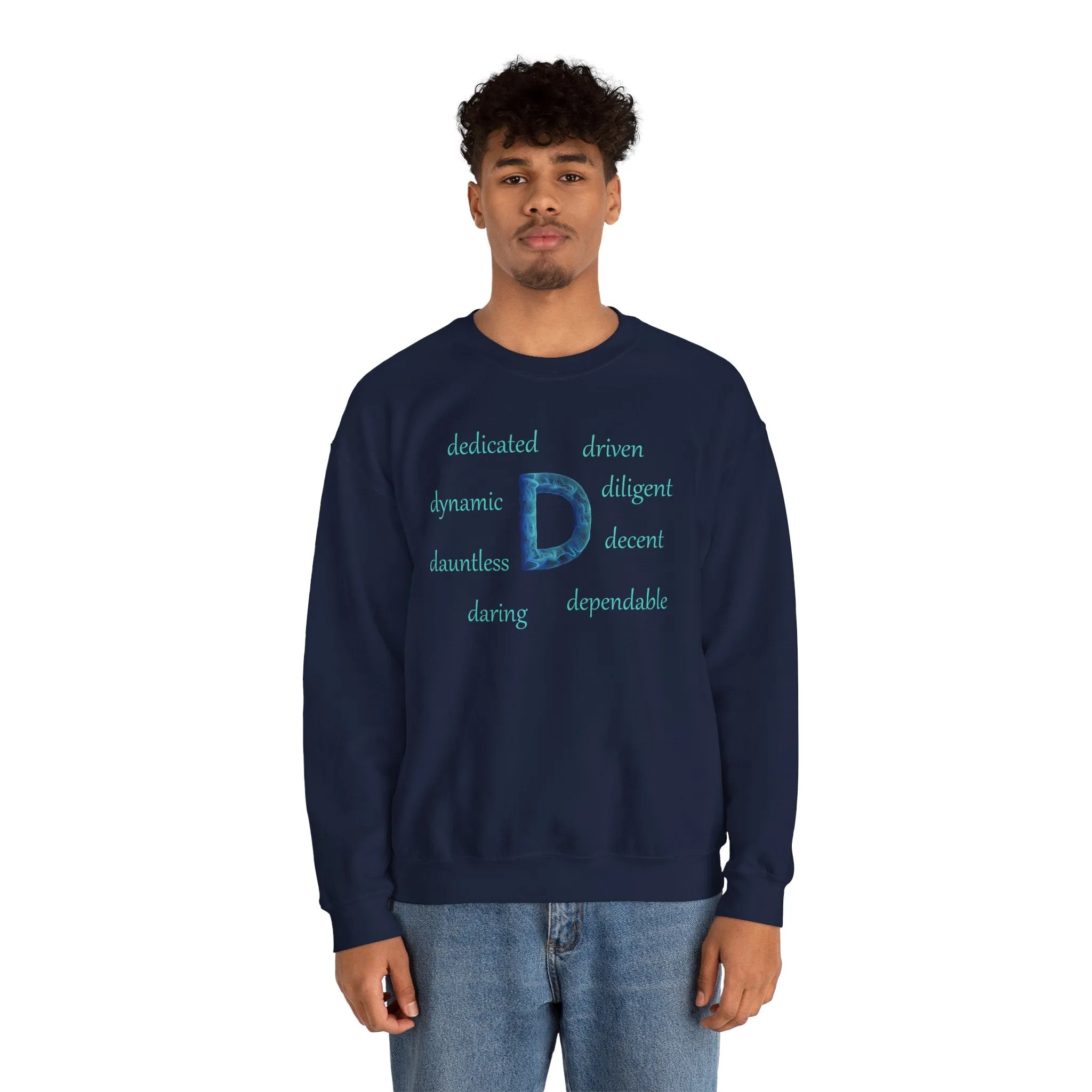 D Alphabet Sweatshirt, Motivational, Alphabet Initial "D" Optimistic, Mental Health Unisex Heavy Blend™ Crewneck Sweatshirt, Self-affirming Sweatshirt