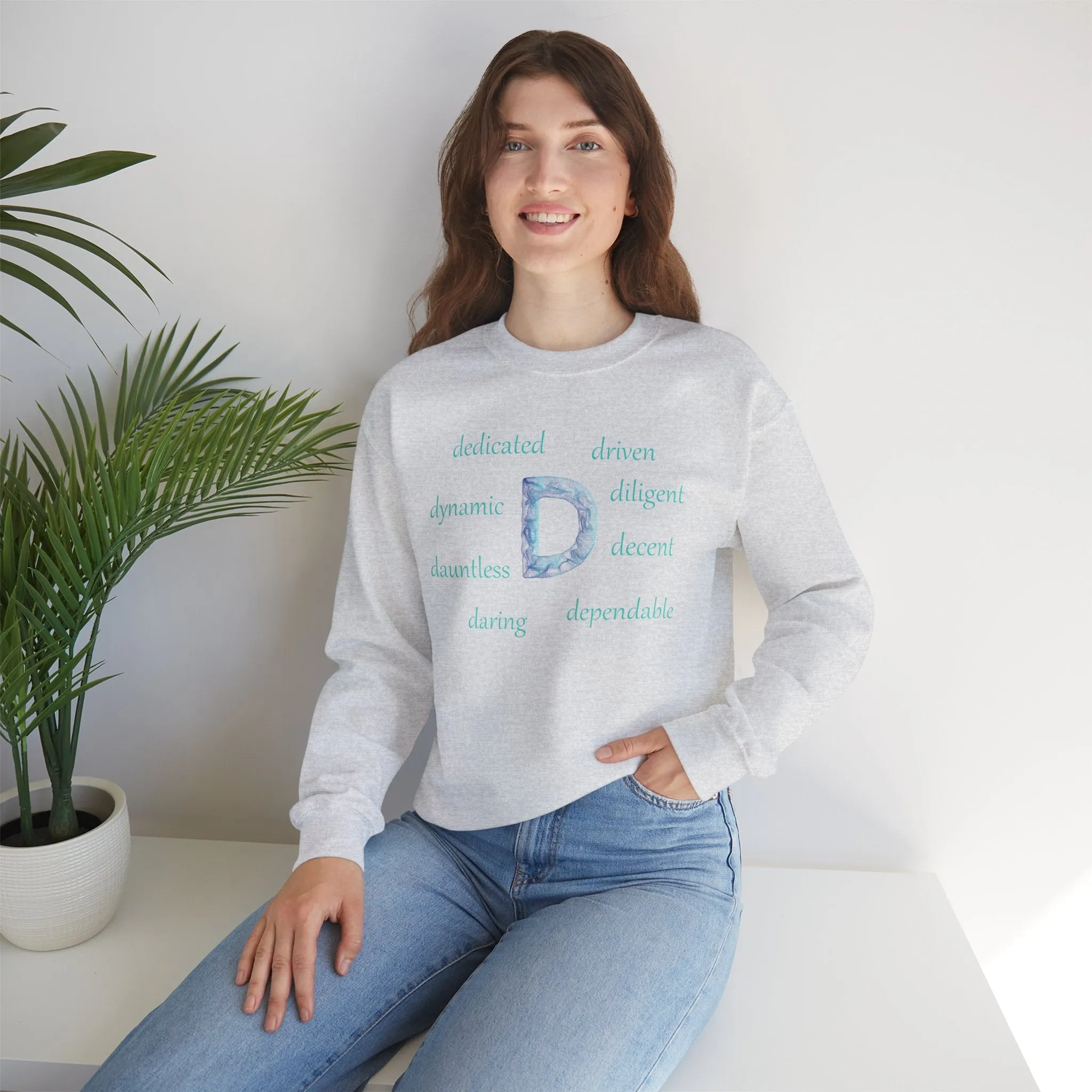 D Alphabet Sweatshirt, Motivational, Alphabet Initial "D" Optimistic, Mental Health Unisex Heavy Blend™ Crewneck Sweatshirt, Self-affirming Sweatshirt