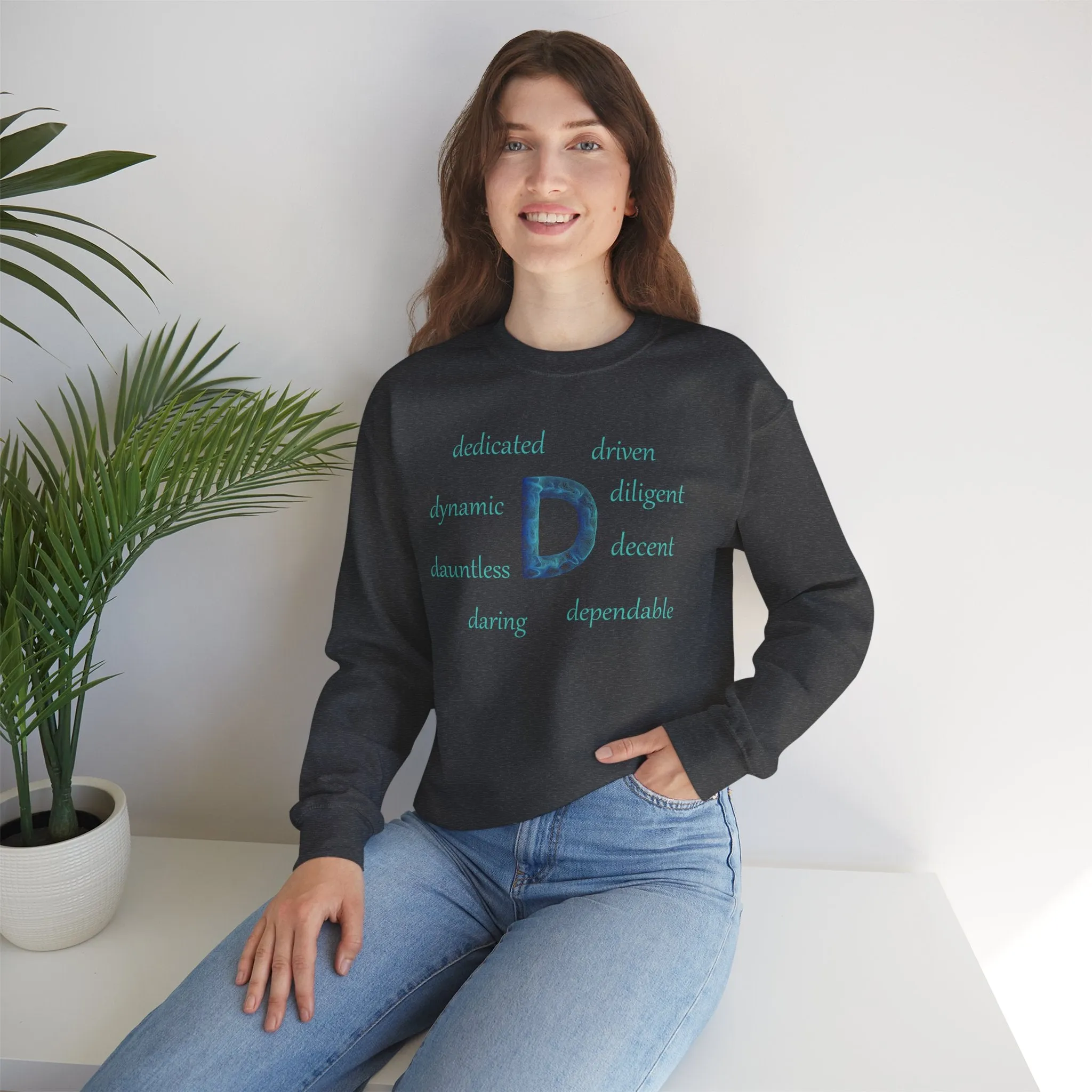 D Alphabet Sweatshirt, Motivational, Alphabet Initial "D" Optimistic, Mental Health Unisex Heavy Blend™ Crewneck Sweatshirt, Self-affirming Sweatshirt