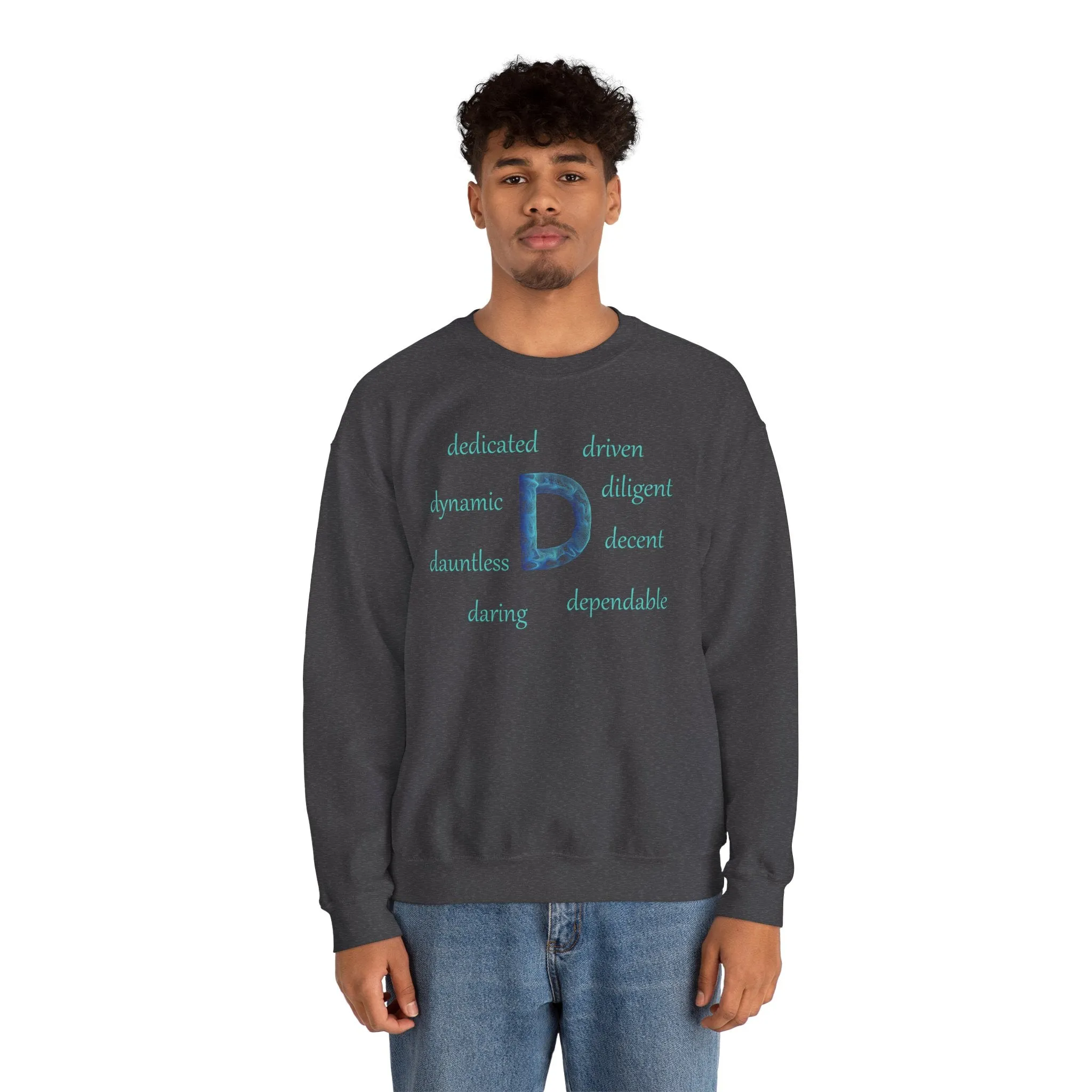 D Alphabet Sweatshirt, Motivational, Alphabet Initial "D" Optimistic, Mental Health Unisex Heavy Blend™ Crewneck Sweatshirt, Self-affirming Sweatshirt