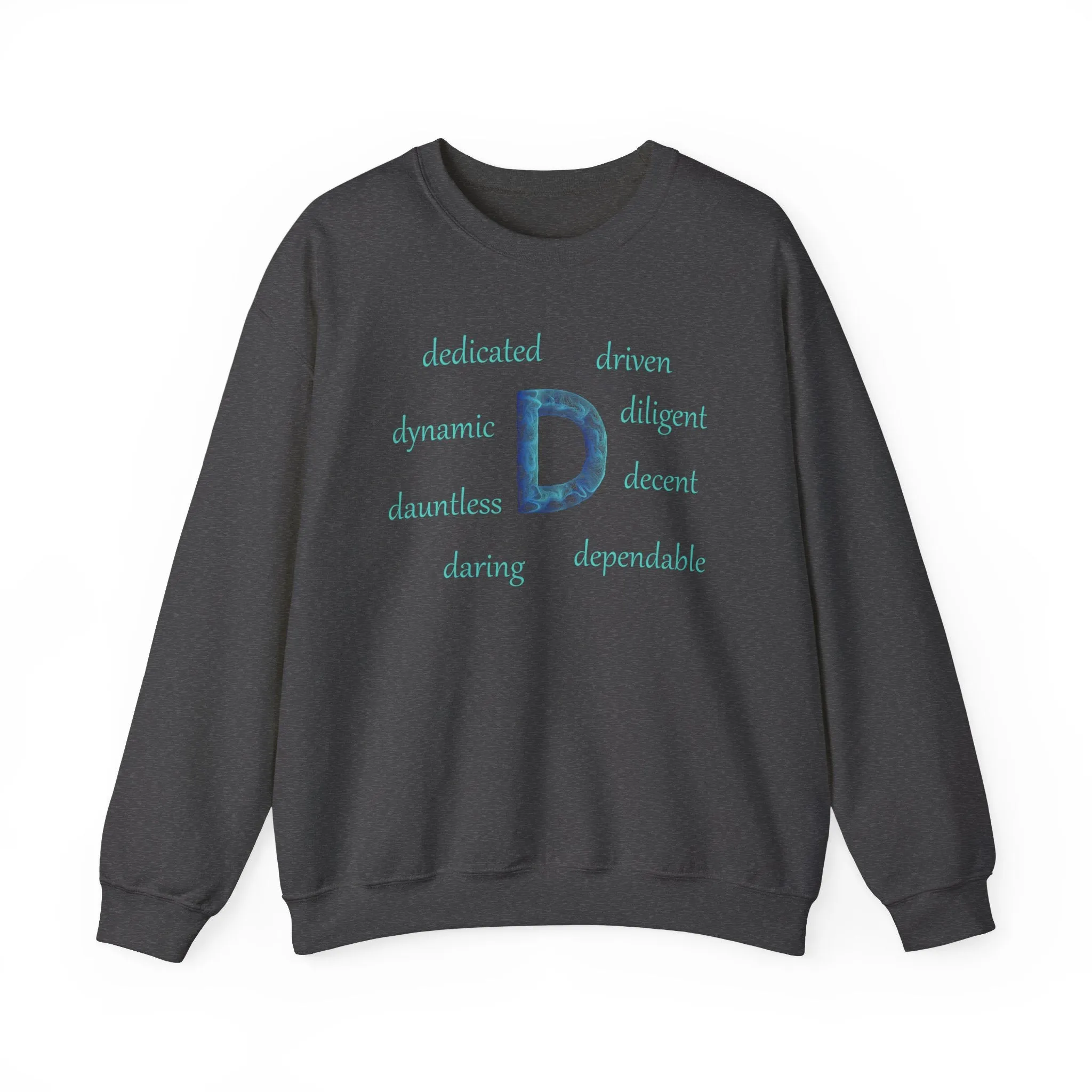 D Alphabet Sweatshirt, Motivational, Alphabet Initial "D" Optimistic, Mental Health Unisex Heavy Blend™ Crewneck Sweatshirt, Self-affirming Sweatshirt