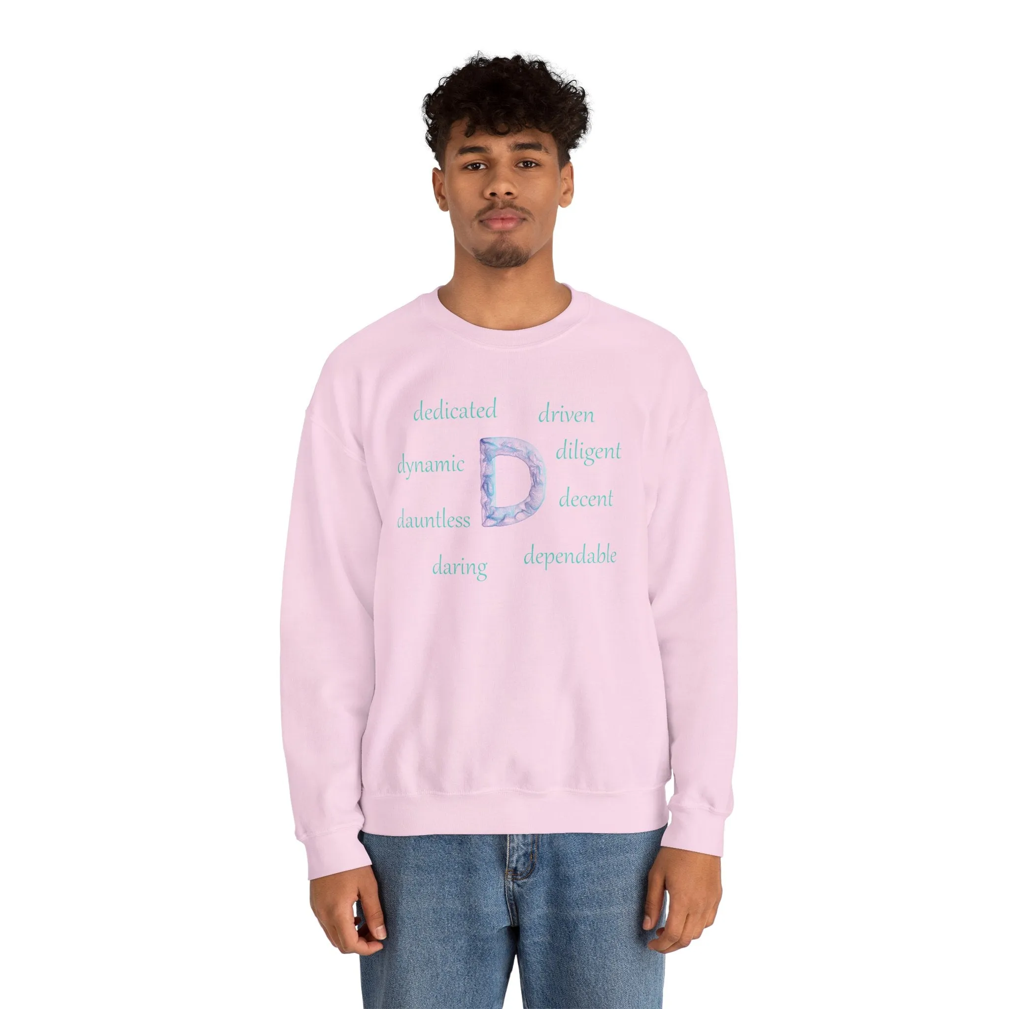 D Alphabet Sweatshirt, Motivational, Alphabet Initial "D" Optimistic, Mental Health Unisex Heavy Blend™ Crewneck Sweatshirt, Self-affirming Sweatshirt