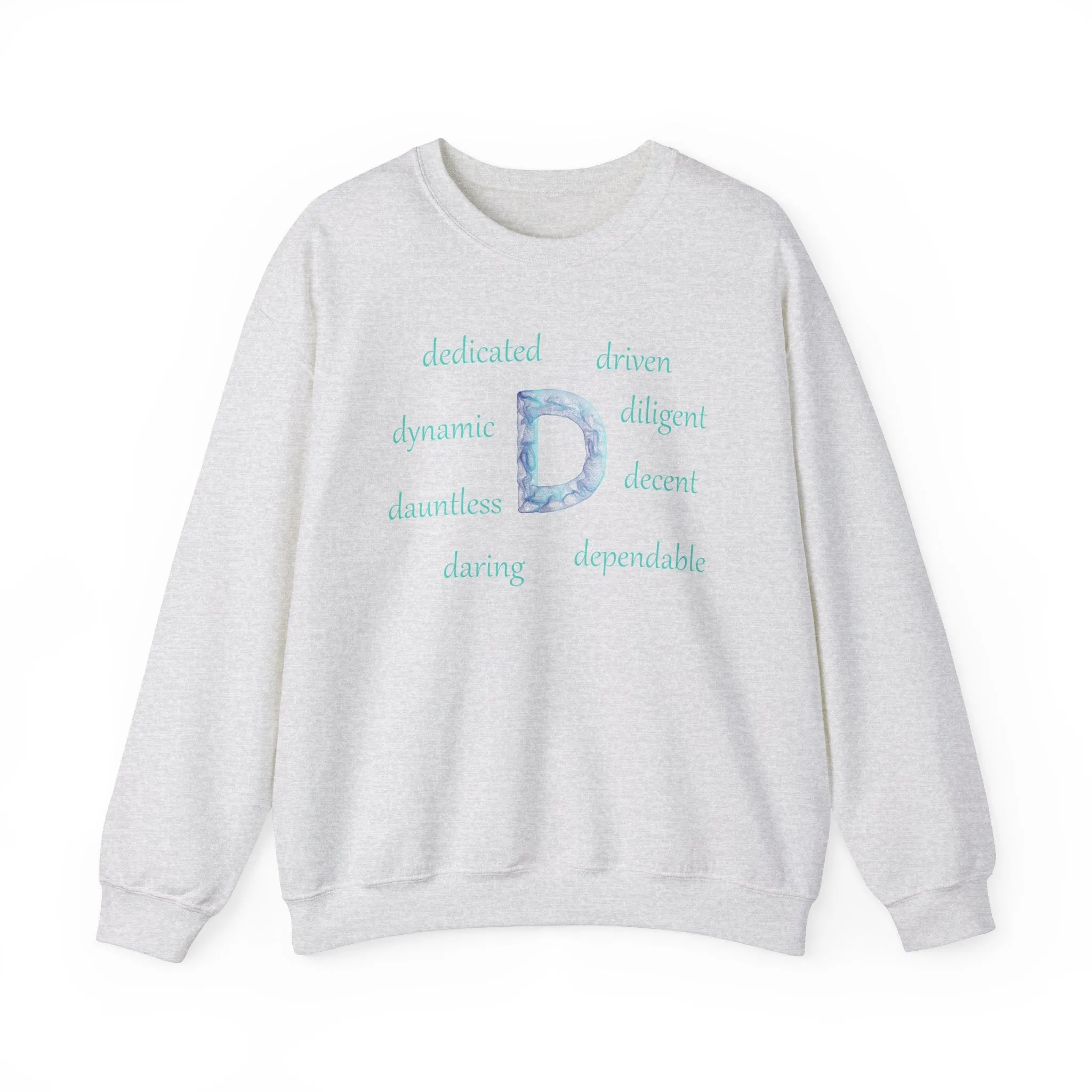 D Alphabet Sweatshirt, Motivational, Alphabet Initial "D" Optimistic, Mental Health Unisex Heavy Blend™ Crewneck Sweatshirt, Self-affirming Sweatshirt