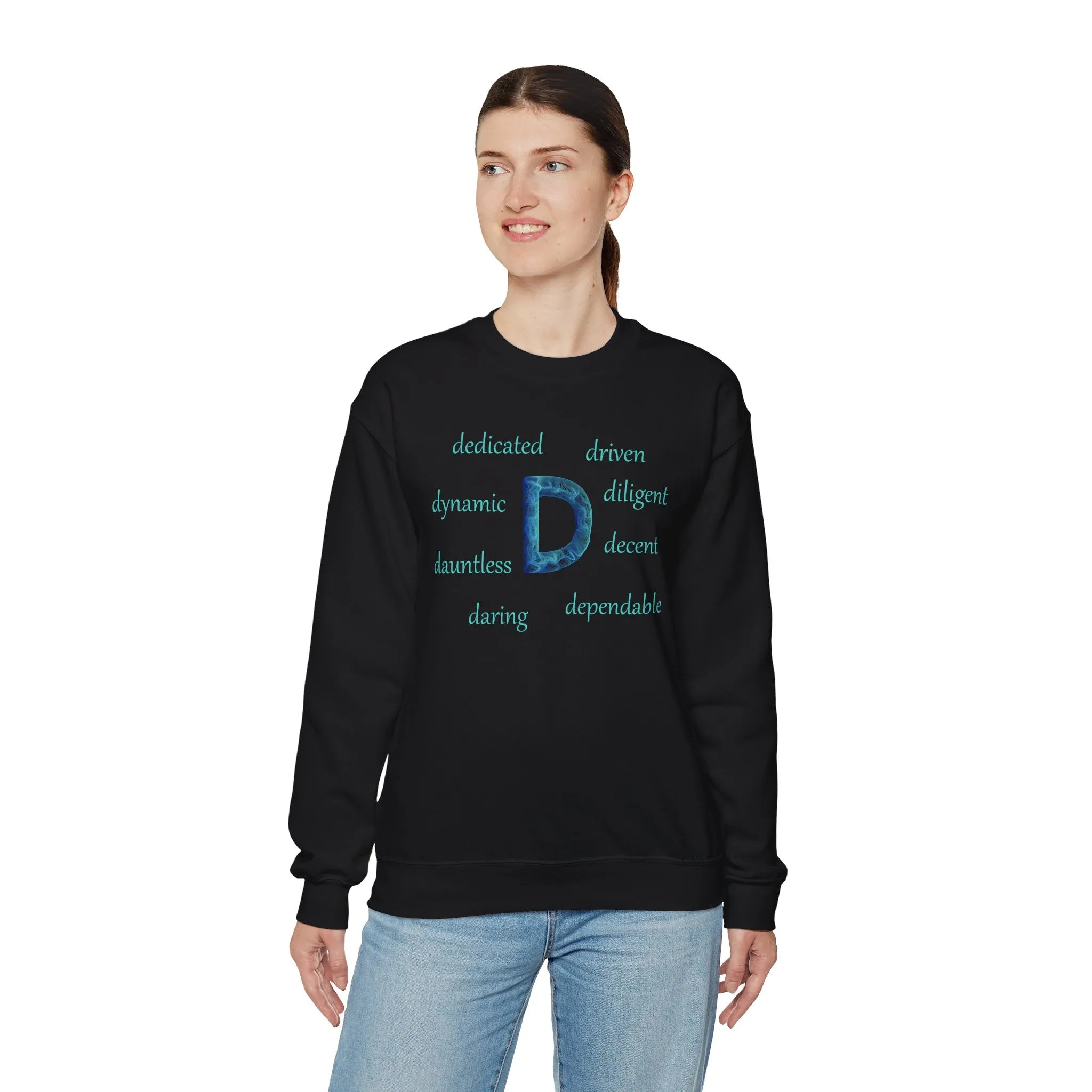 D Alphabet Sweatshirt, Motivational, Alphabet Initial "D" Optimistic, Mental Health Unisex Heavy Blend™ Crewneck Sweatshirt, Self-affirming Sweatshirt