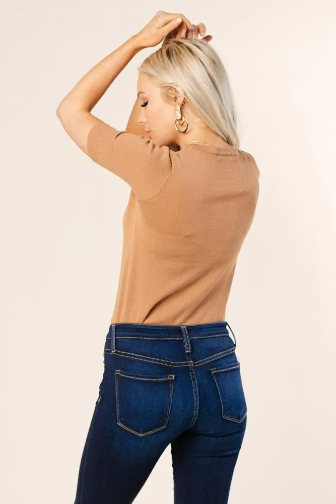 Daily Prep Short Sleeve Sweater in Camel - FINAL SALE