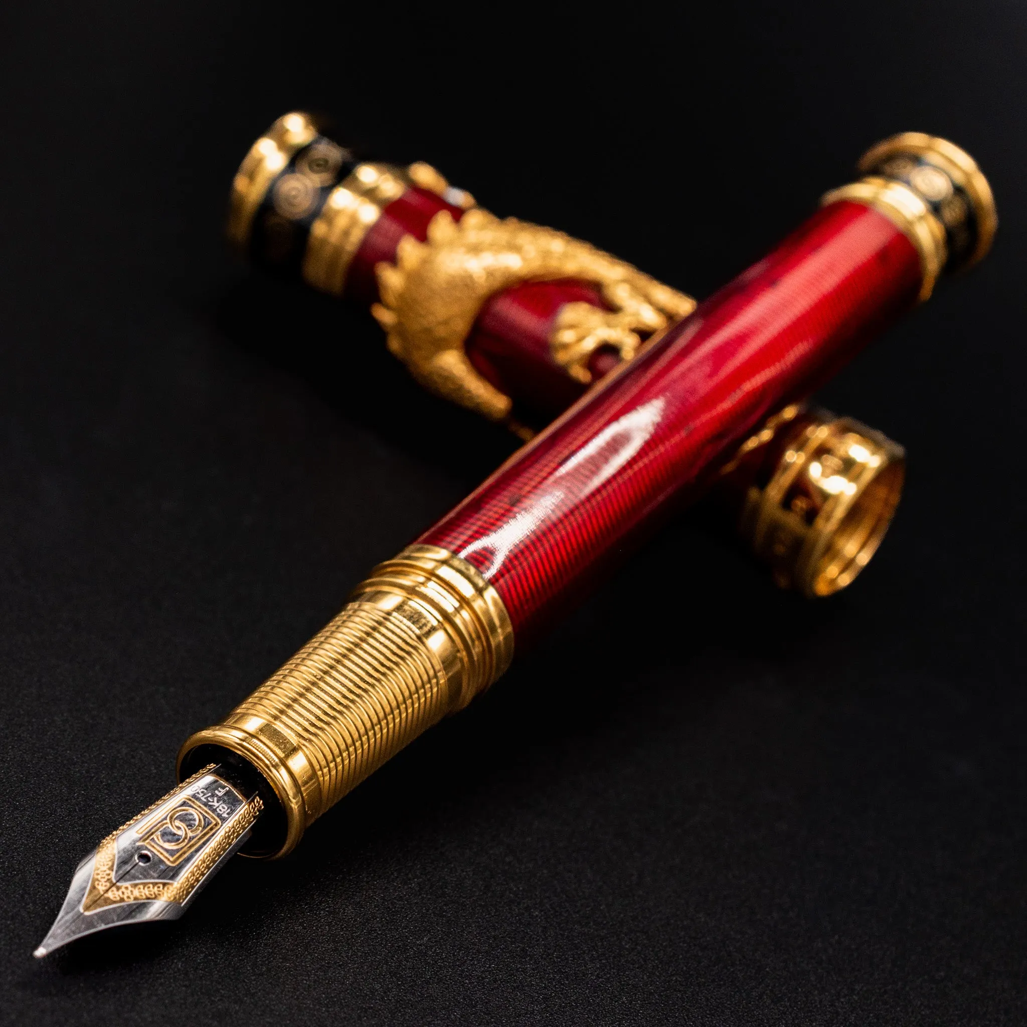 David Oscarson Black Water Dragon Fountain Pen - Ruby Red