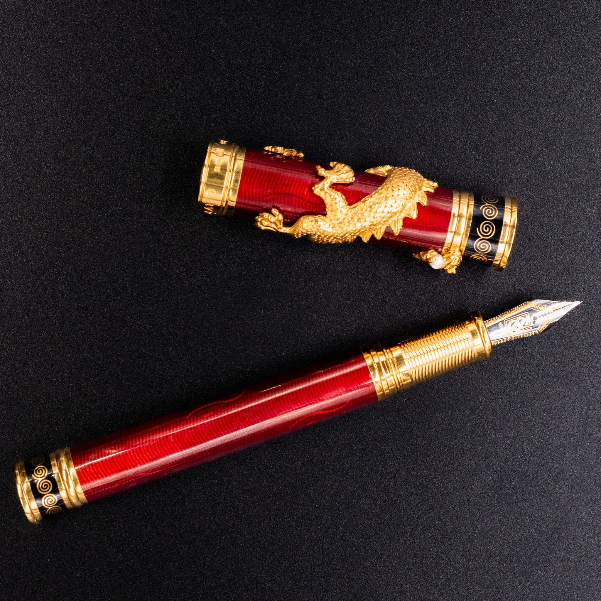 David Oscarson Black Water Dragon Fountain Pen - Ruby Red