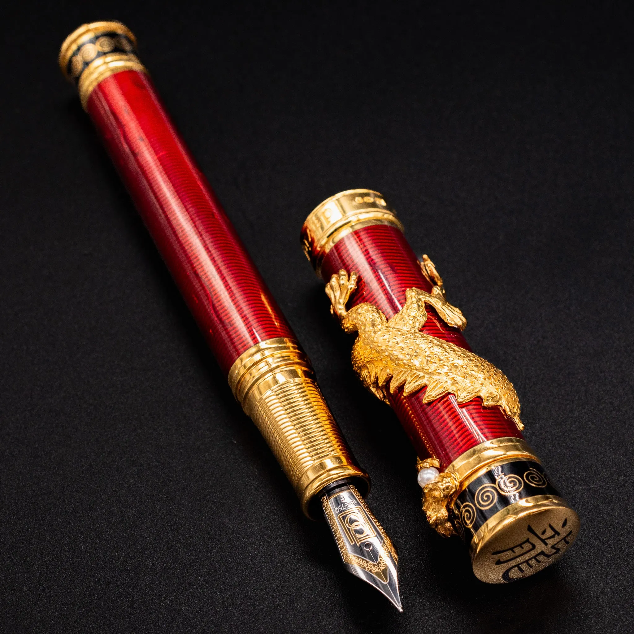 David Oscarson Black Water Dragon Fountain Pen - Ruby Red