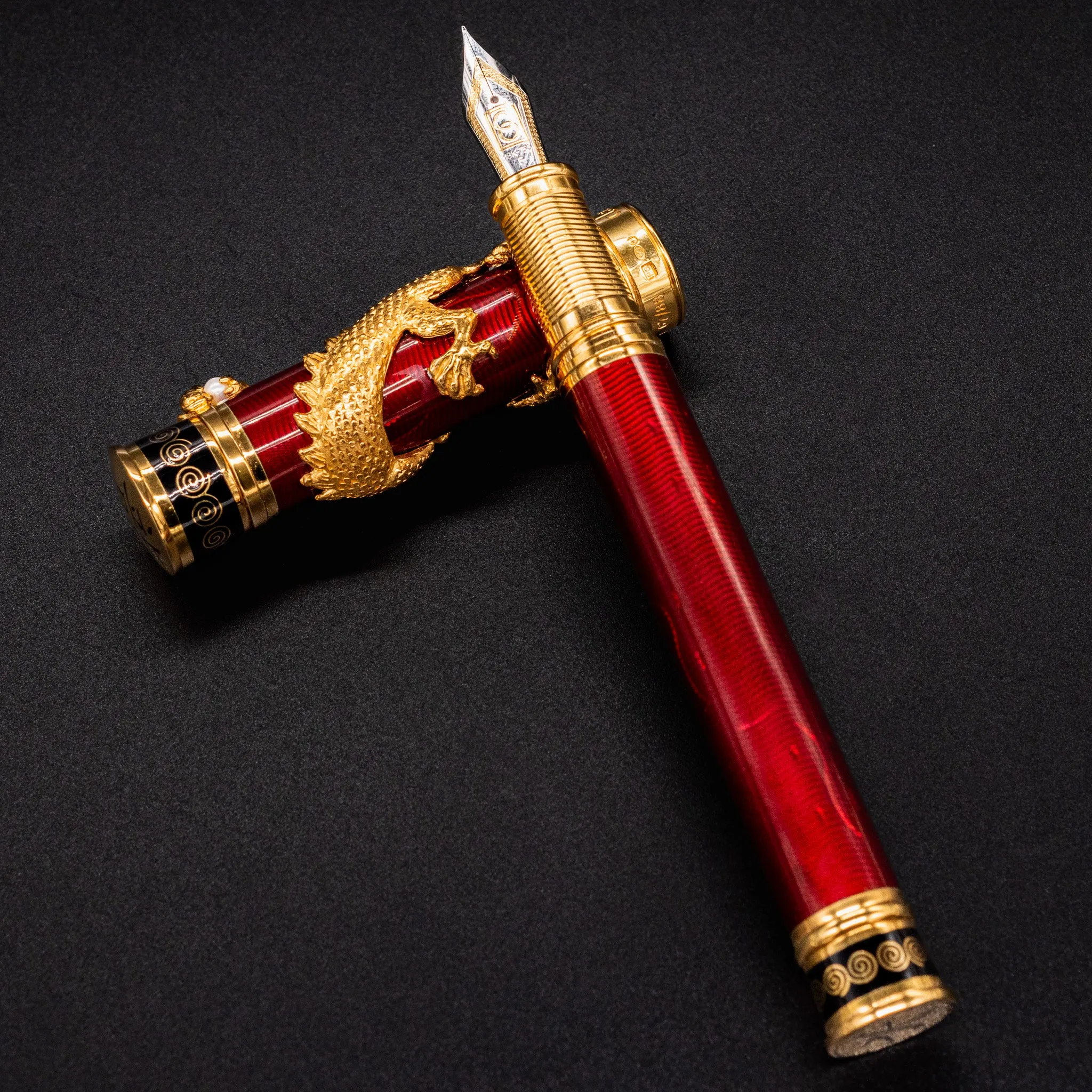 David Oscarson Black Water Dragon Fountain Pen - Ruby Red